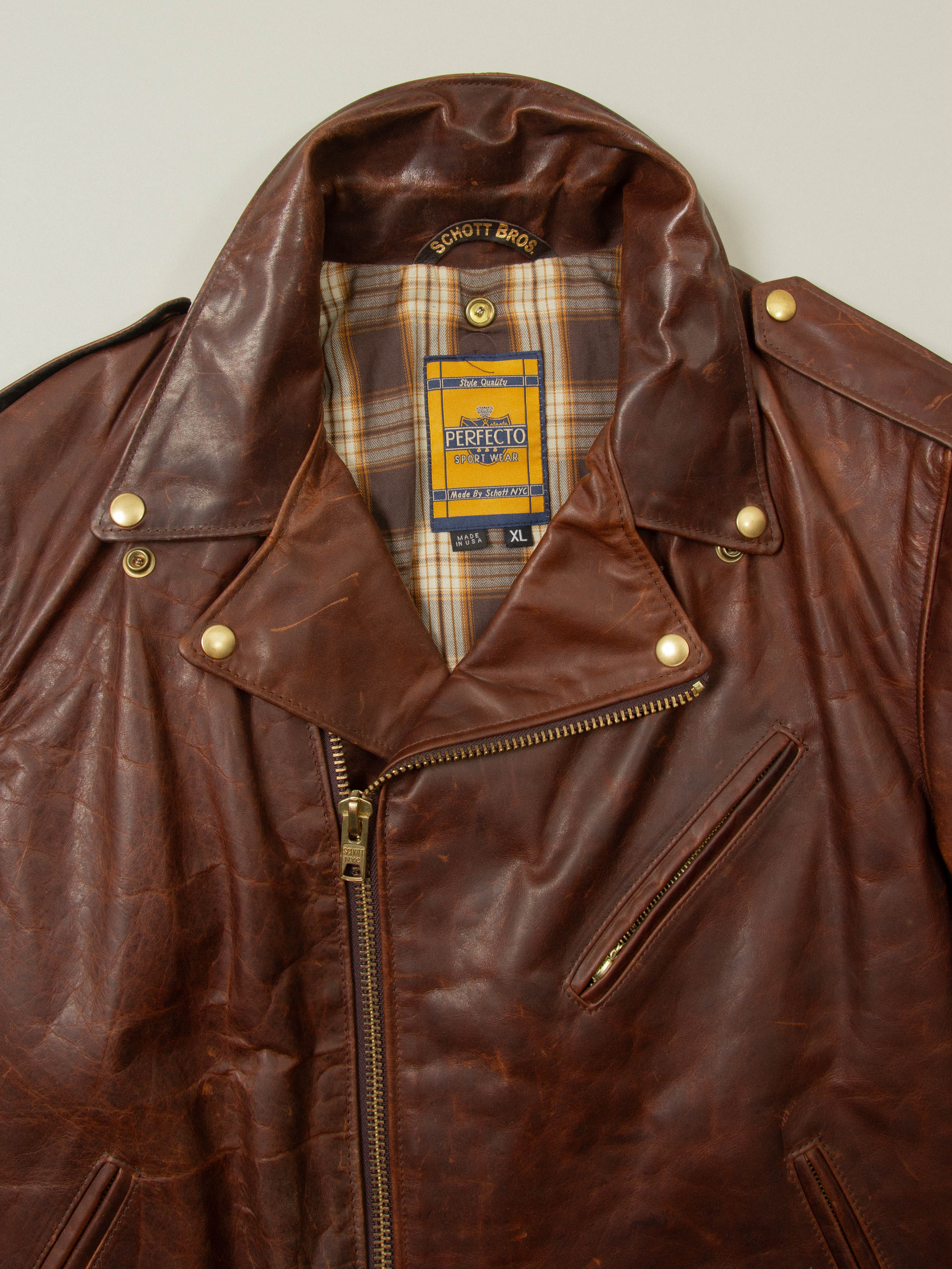 2000s Schott Perfecto Steerhide Leather Jacket - Made in USA (XL) - Image 3