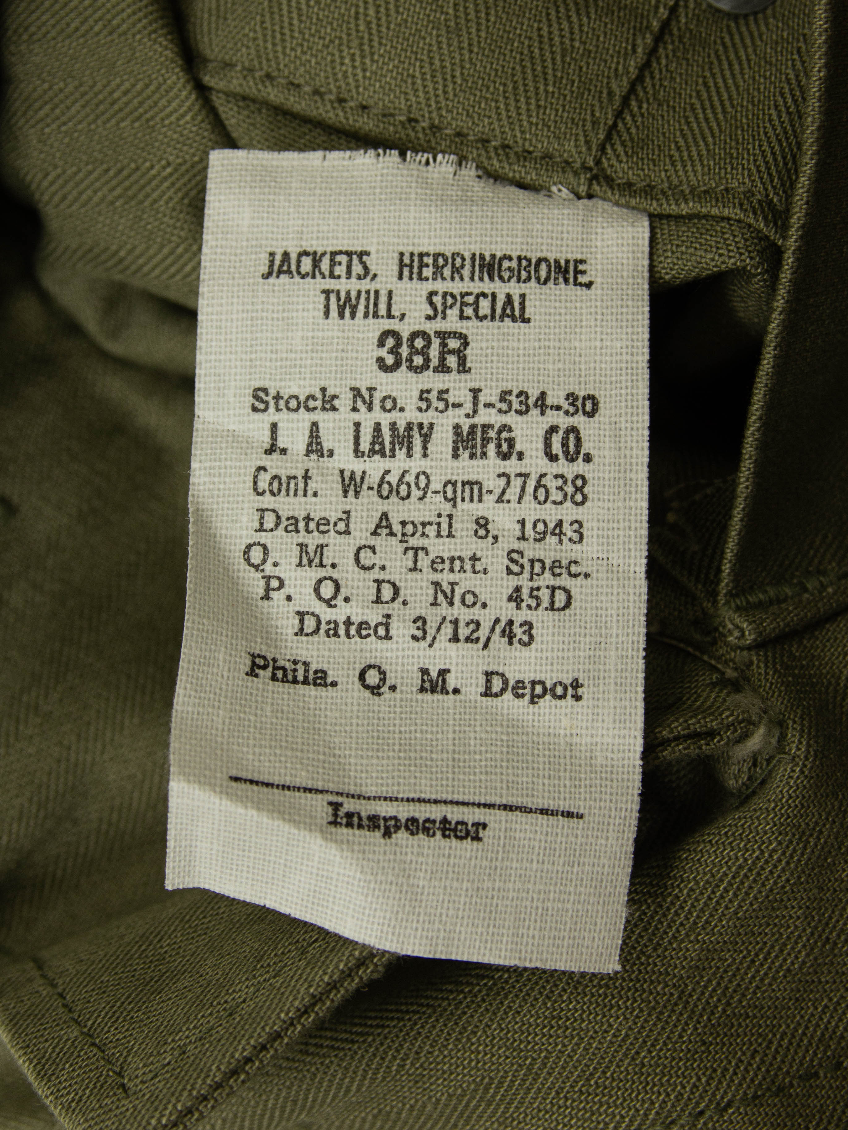 Deadstock 1940s US Army P-43 HBT Jacket (M/L) - Image 4