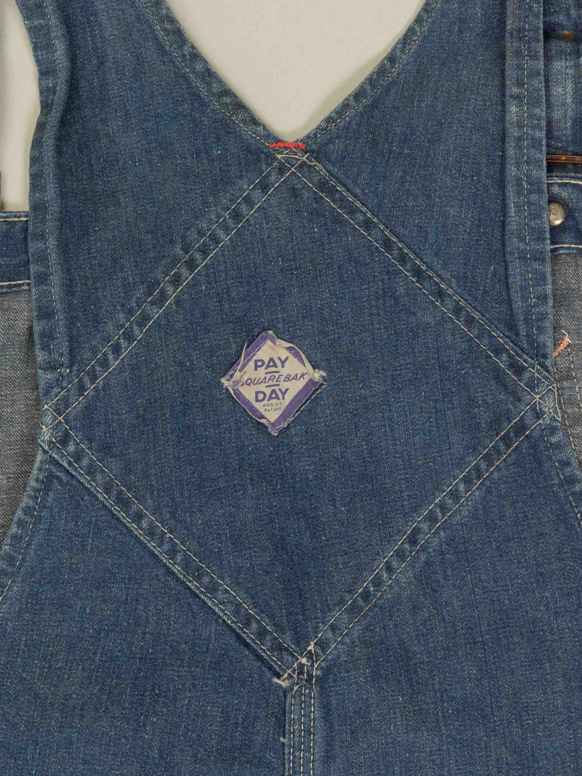 Vtg 1940s J.C Penney PayDay "Square Back" Denim Overalls - Made in USA (L/XL) - Image 3