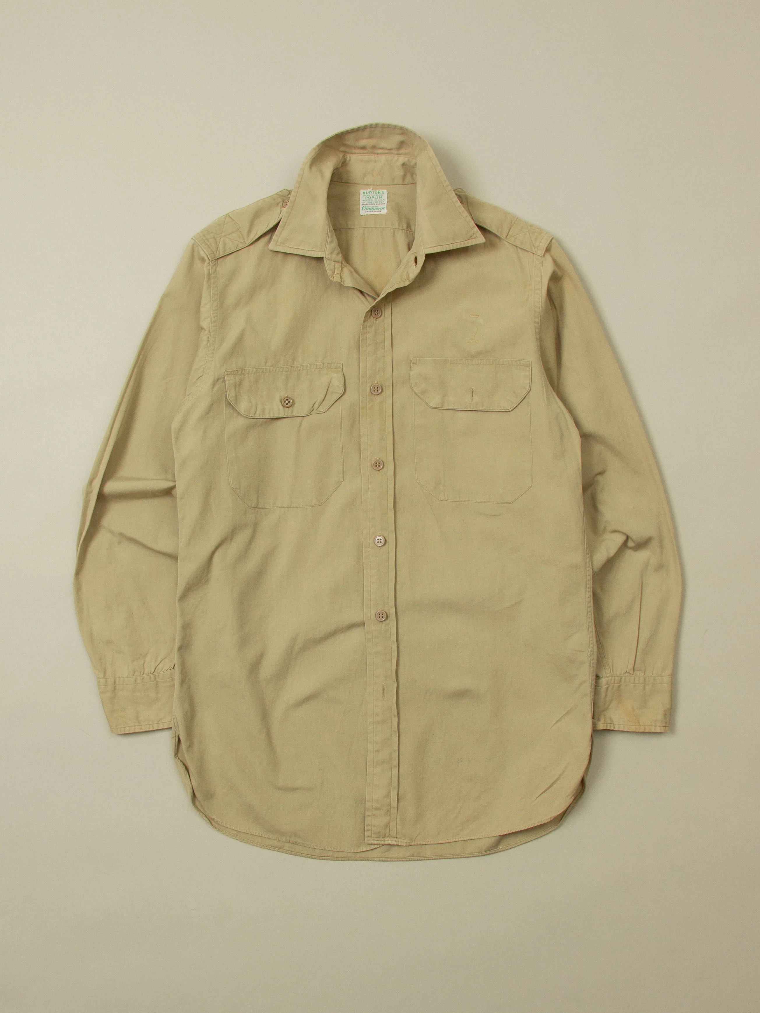 Vtg 1950s Burton's Conqueror Khaki Shirt - Made in USA (S)