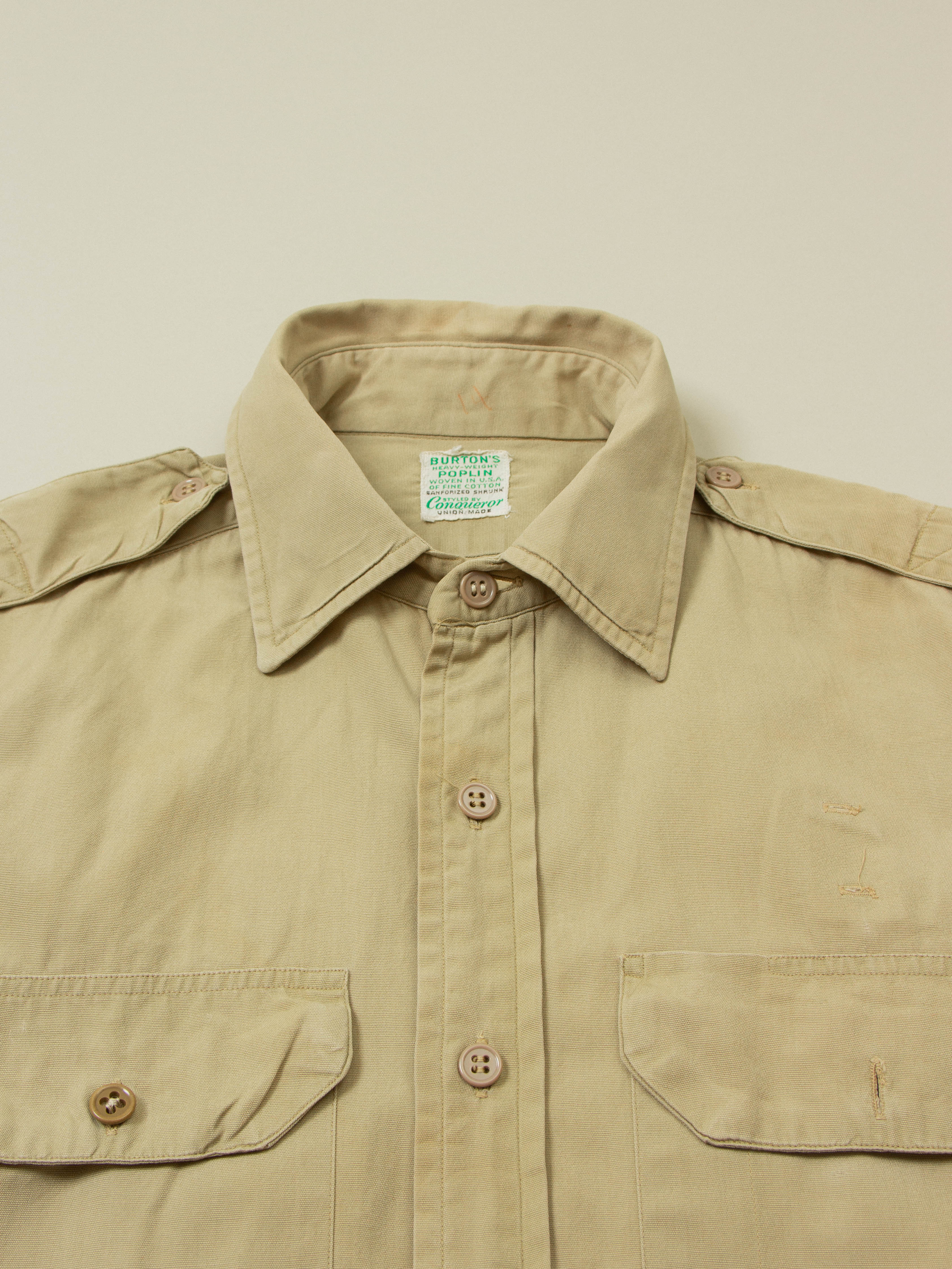 Vtg 1950s Burton's Conqueror Khaki Shirt - Made in USA (S) - Image 3