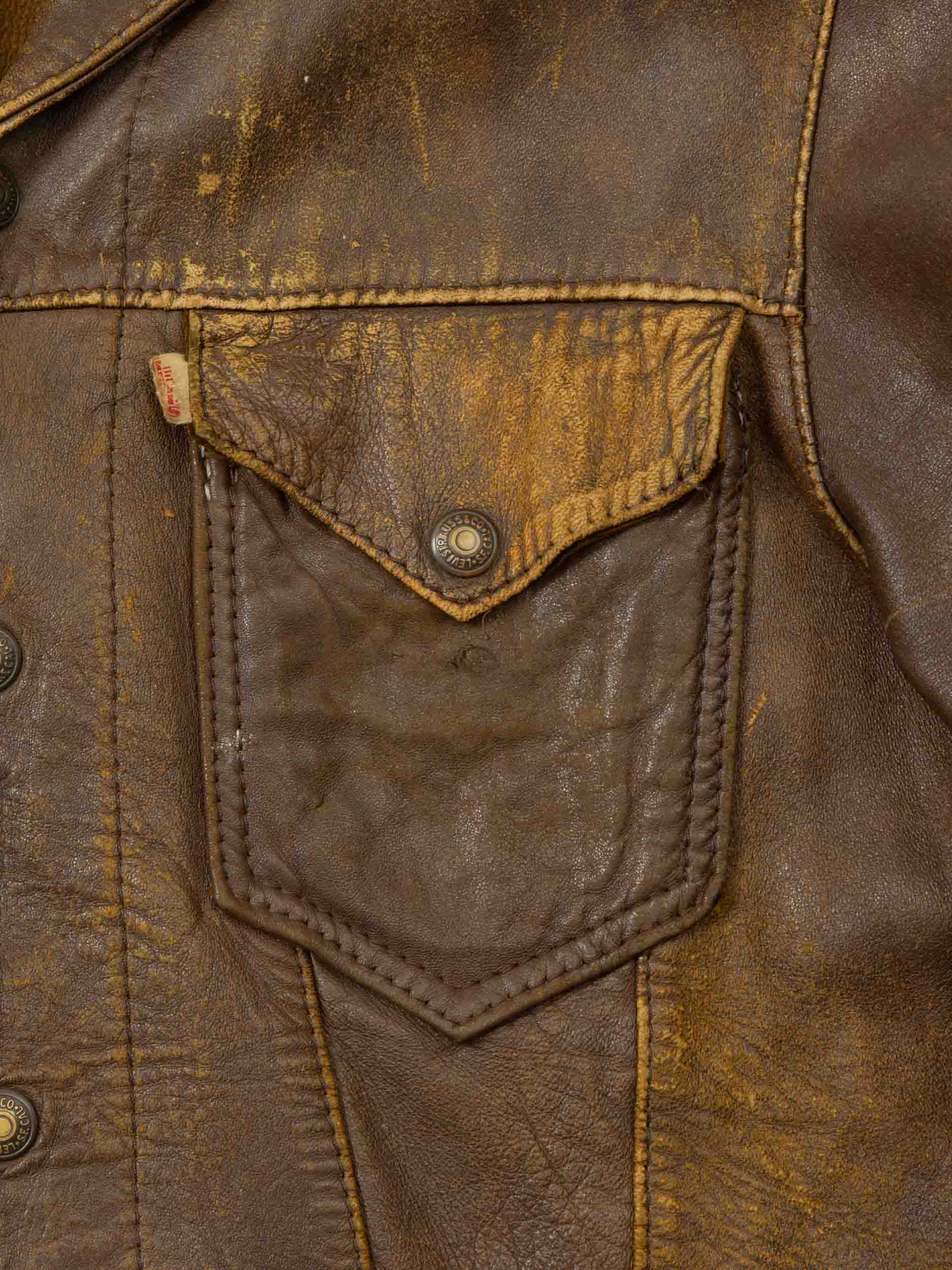 Vtg 1950s Levi's 'Short Horn' Big E Leather Jacket - Made in USA (M) - Image 3