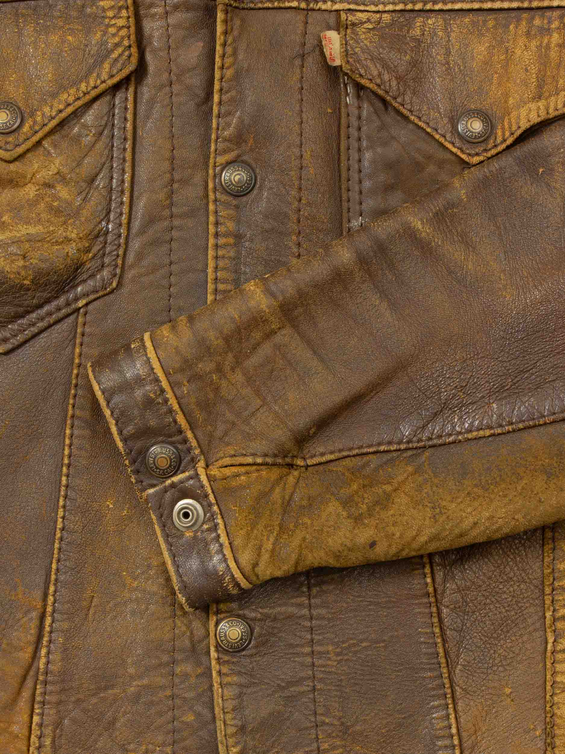Vtg 1950s Levi's 'Short Horn' Big E Leather Jacket - Made in USA (M) - Image 6