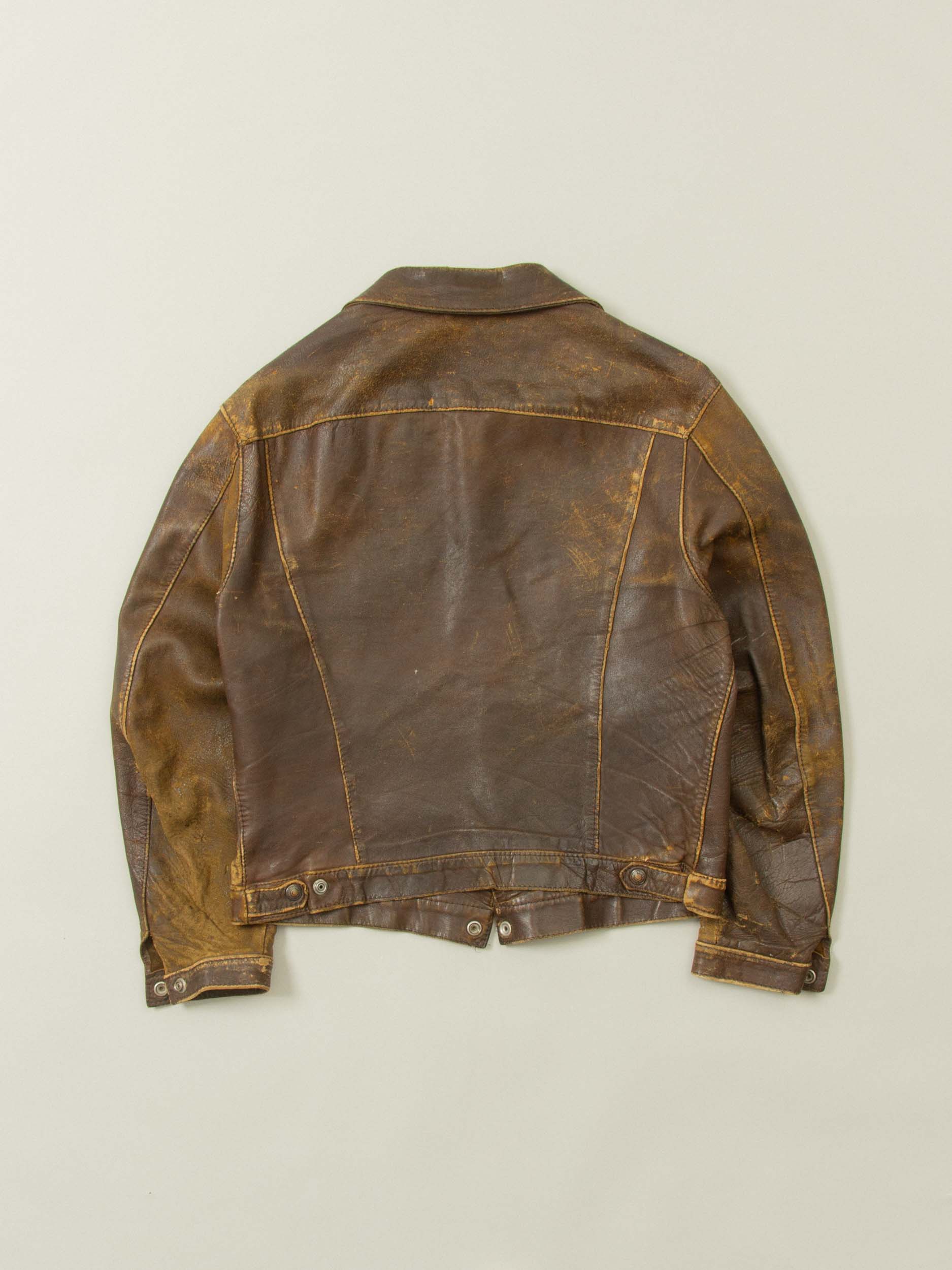 Vtg 1950s Levi's 'Short Horn' Big E Leather Jacket - Made in USA (M) - Image 7