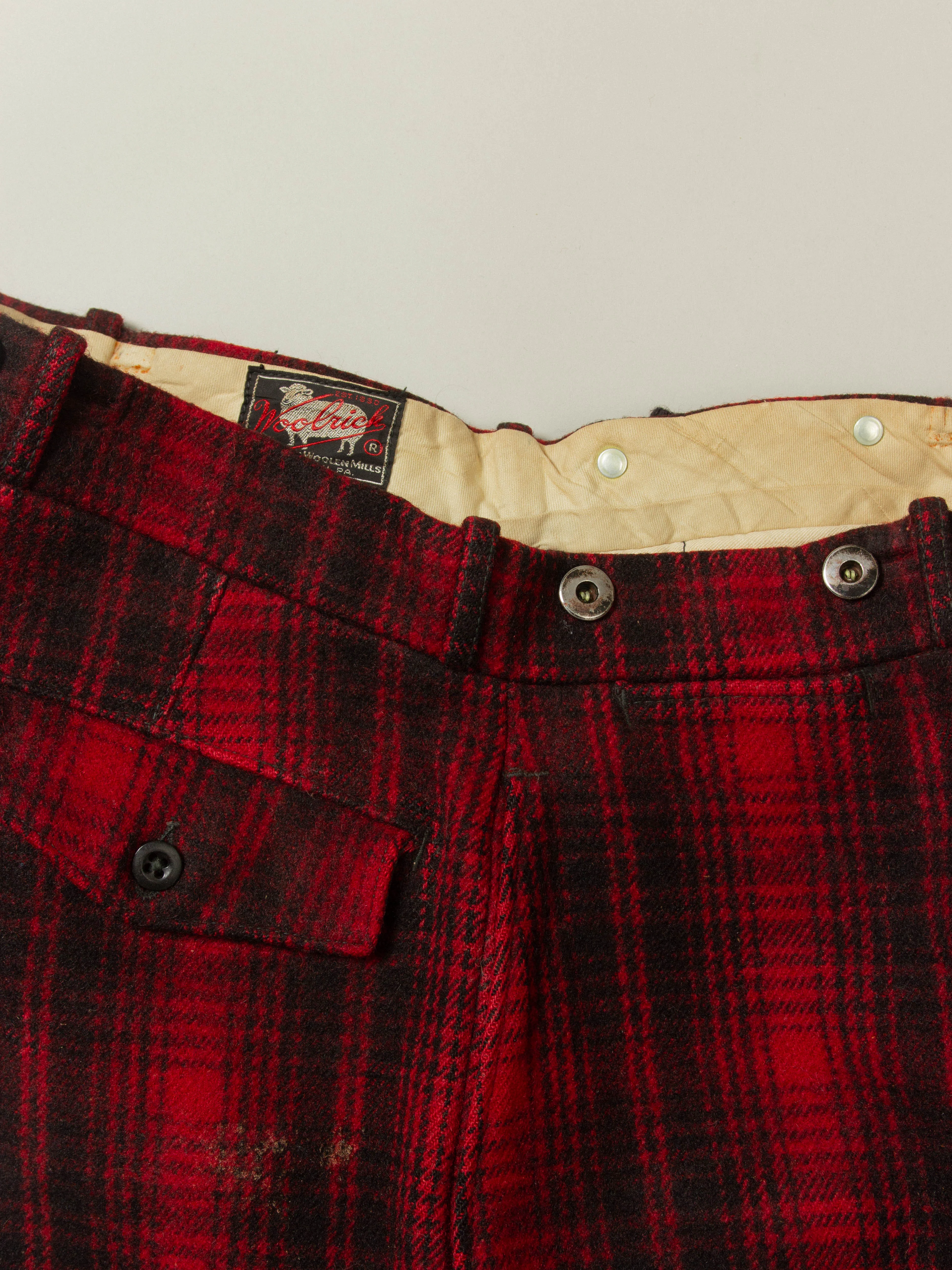 Vtg 1950s Woolrich Buffalo Plaid Wool Trousers - Made in USA (36x32) - Image 5