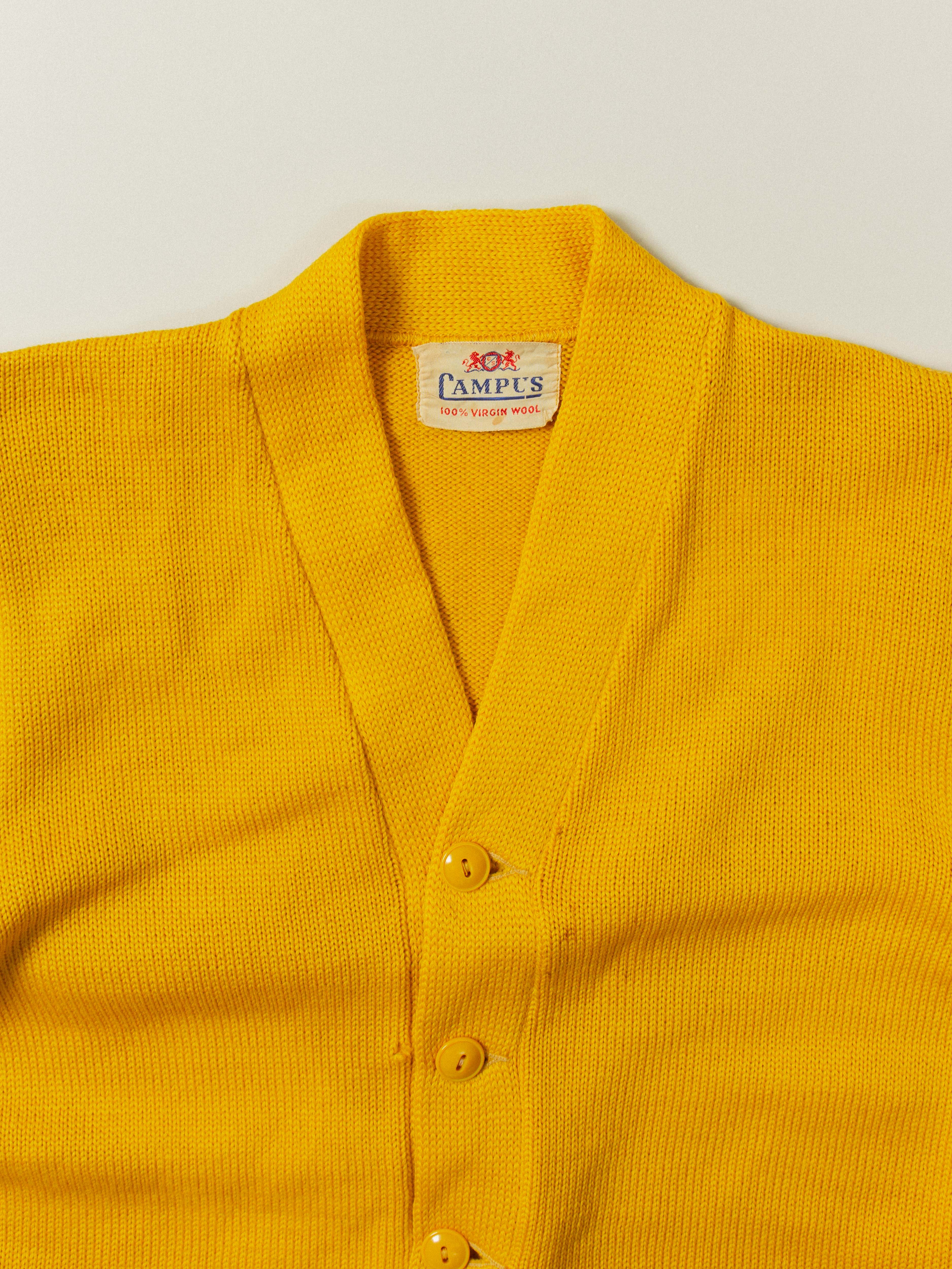 Vtg 1950s Yellow Campus Wool Cardigan (XS) - Image 3