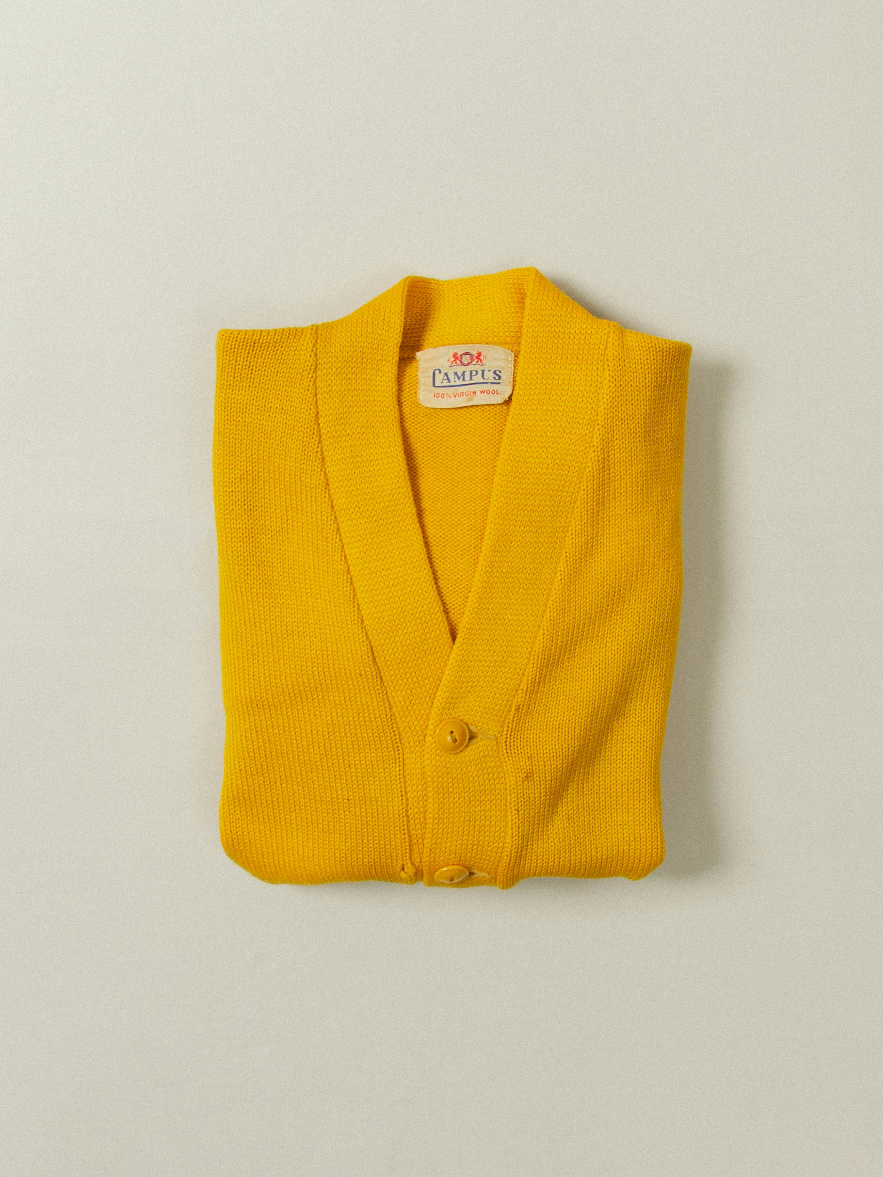 Vtg 1950s Yellow Campus Wool Cardigan (XS) - Image 6