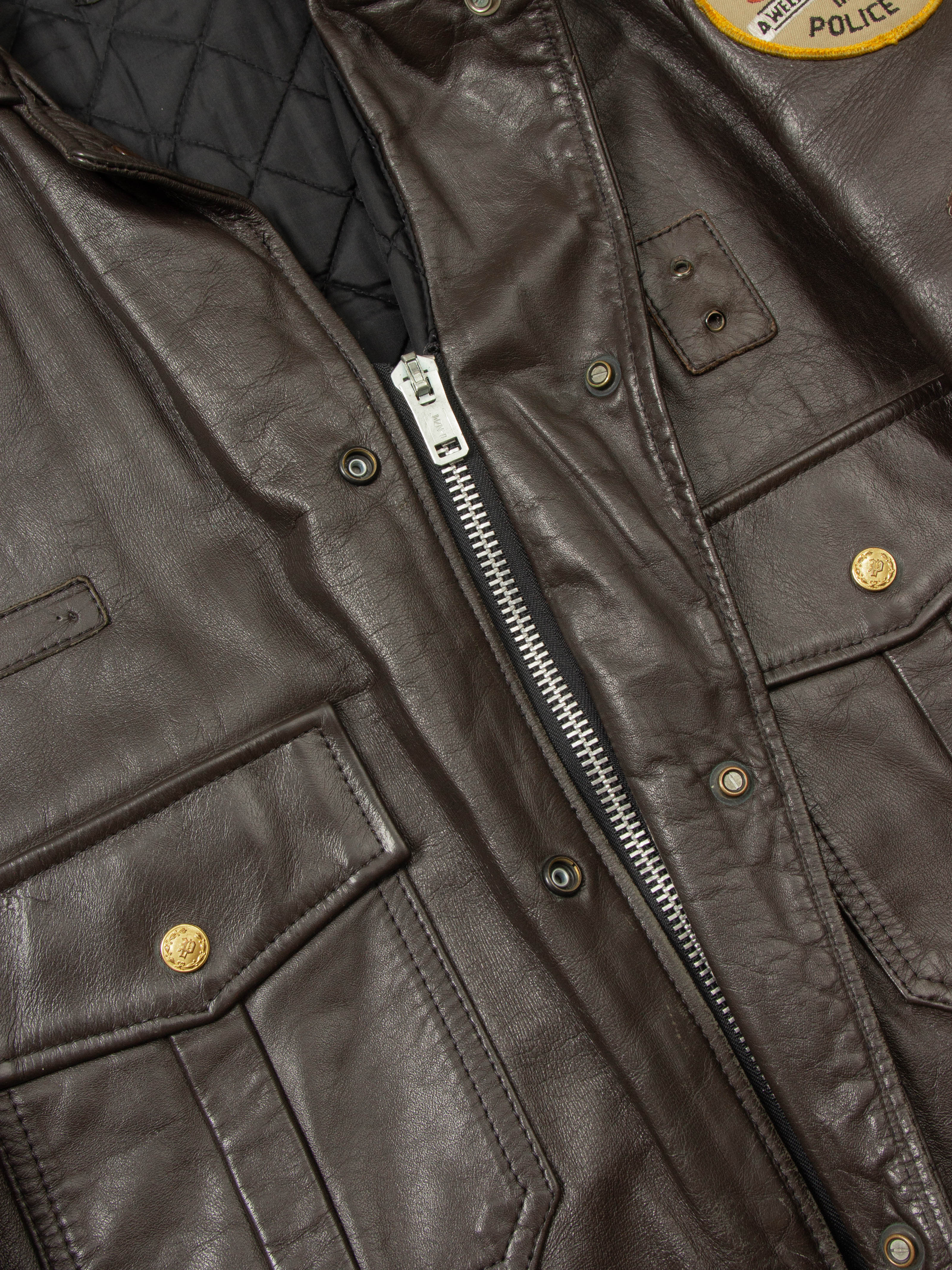 Vtg 1960s Bridgeview Illinois Police Leather Jacket - Made in USA (L) - Image 5