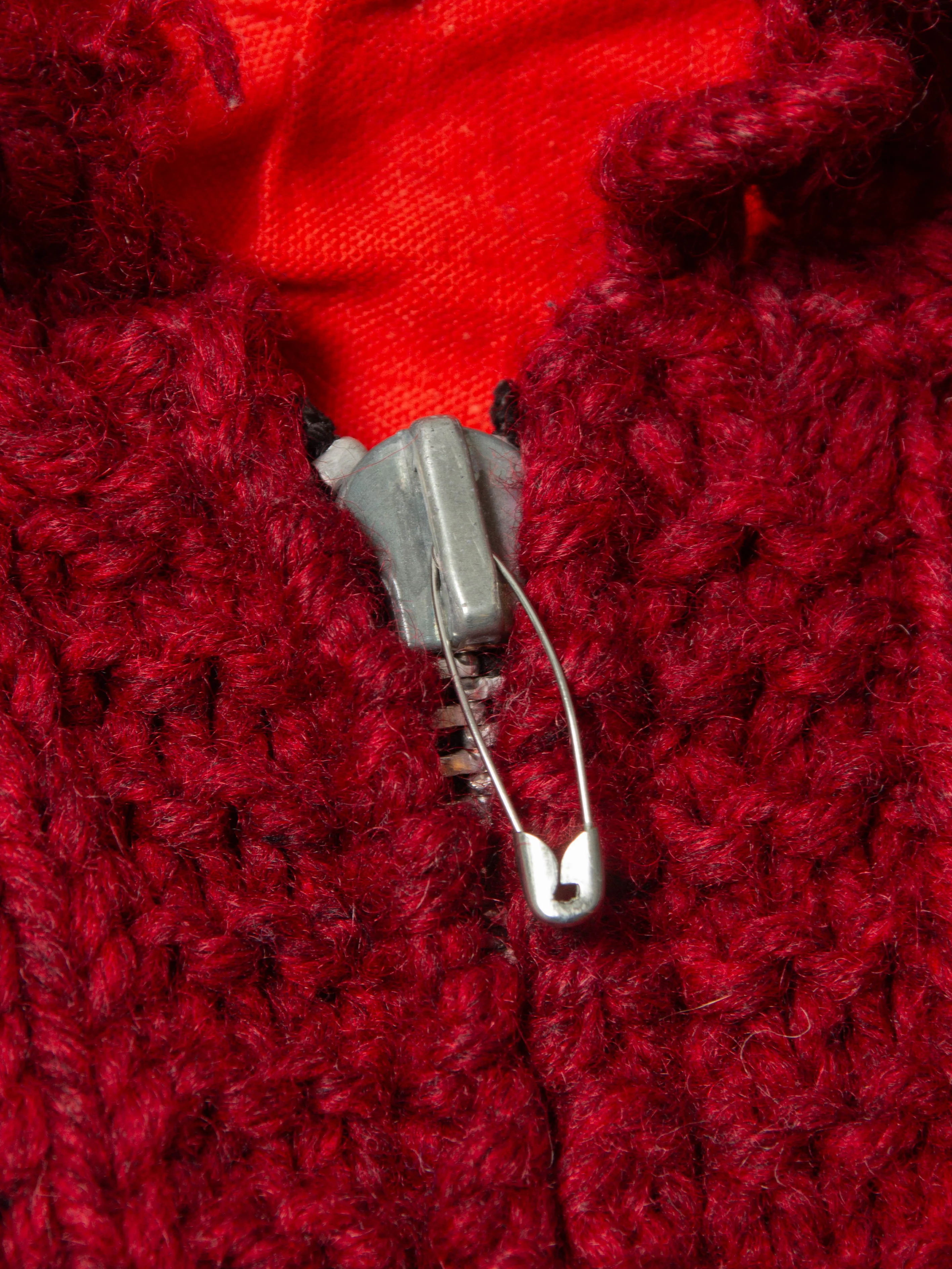 Vtg 1960s Burgundy Cowichan Wool Sweater (S) - Image 5
