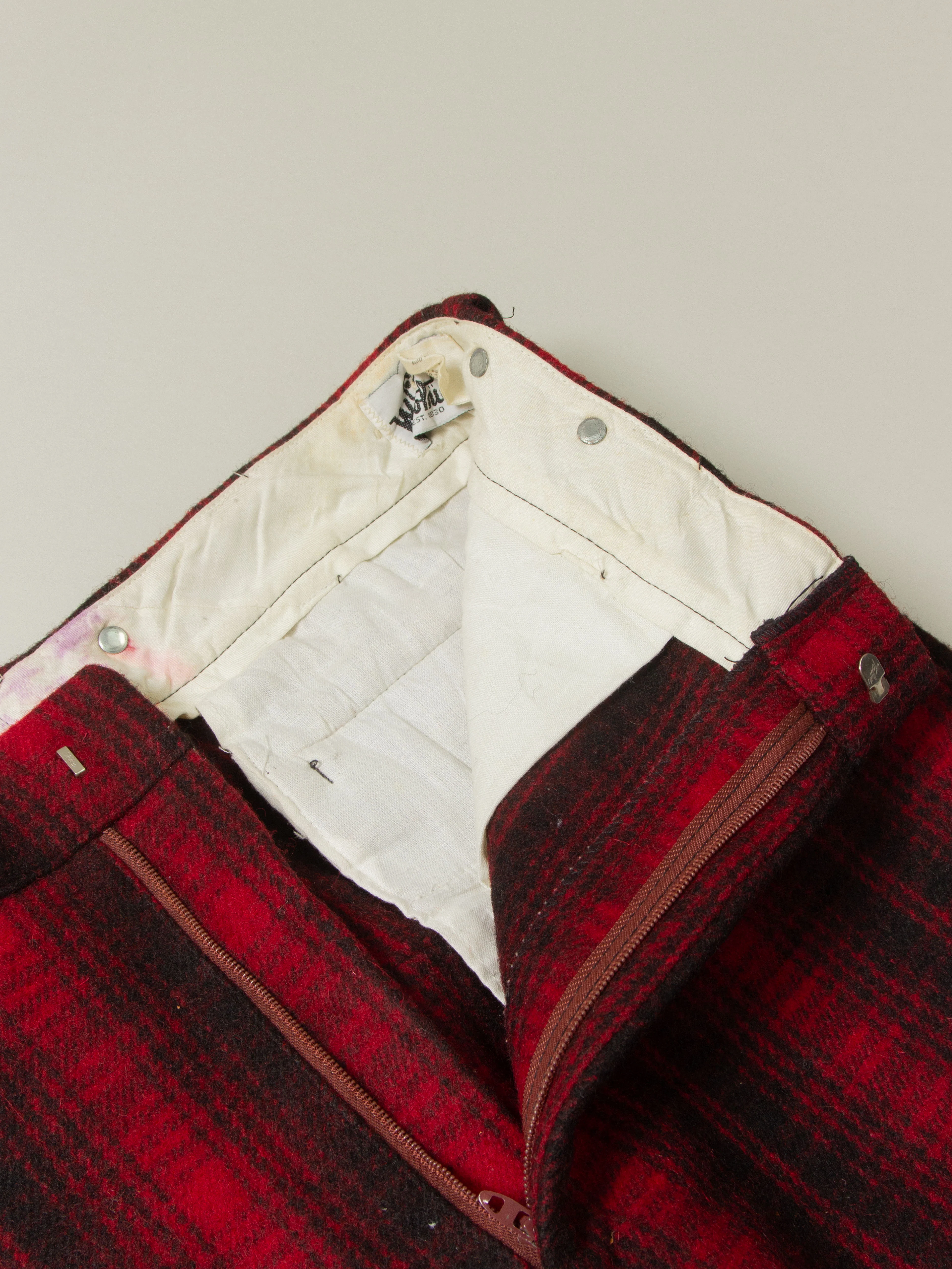 Vtg 1960s Woolrich Buffalo Plaid Wool Trousers - Made in USA (36x33) - Image 5