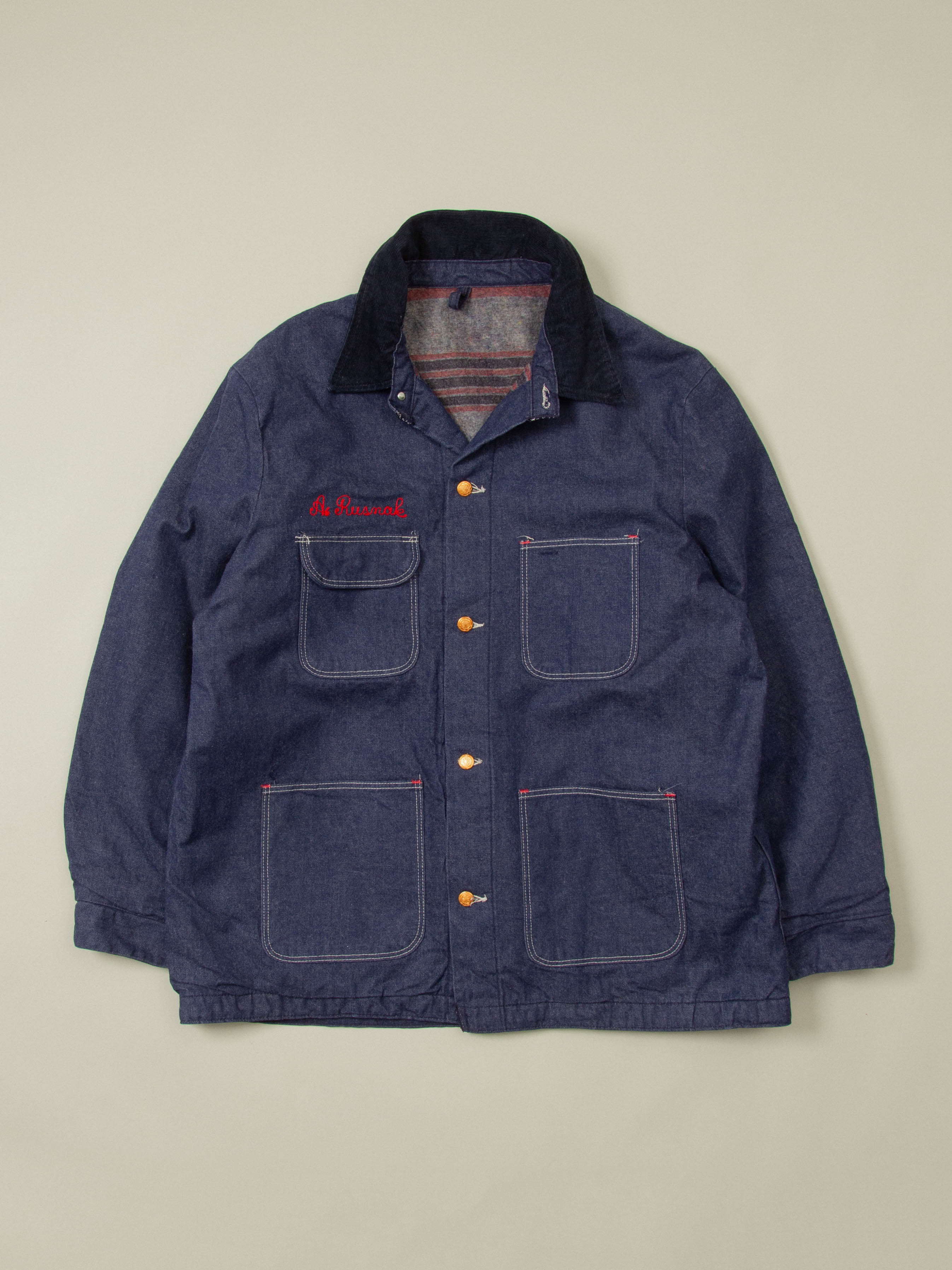 Vtg 1970s Blue Bell Wrangler Raw Denim Loco Chore Jacket (XL)