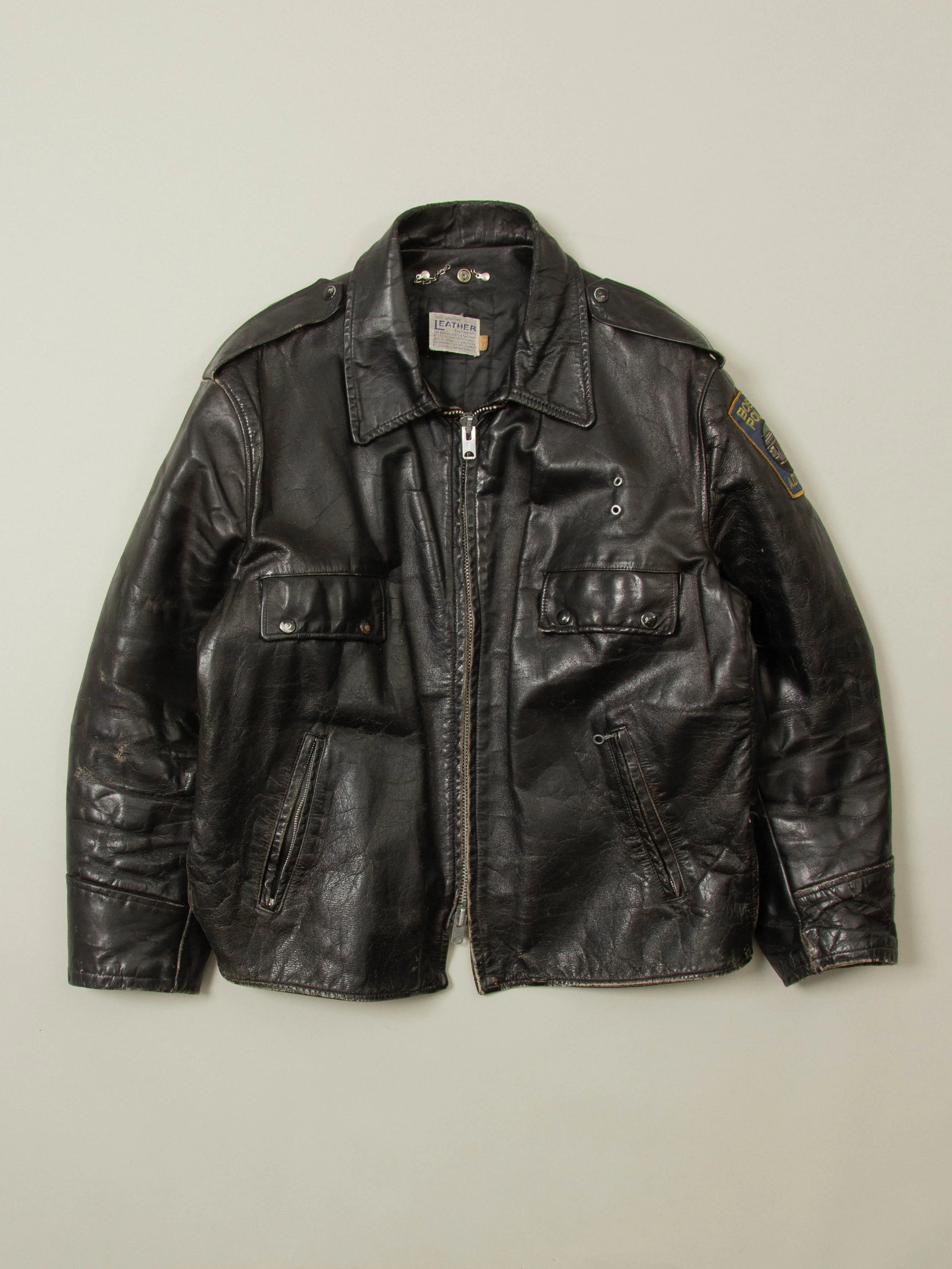 Vtg 1970s Boston Police Leather Jacket - Made in USA (L)