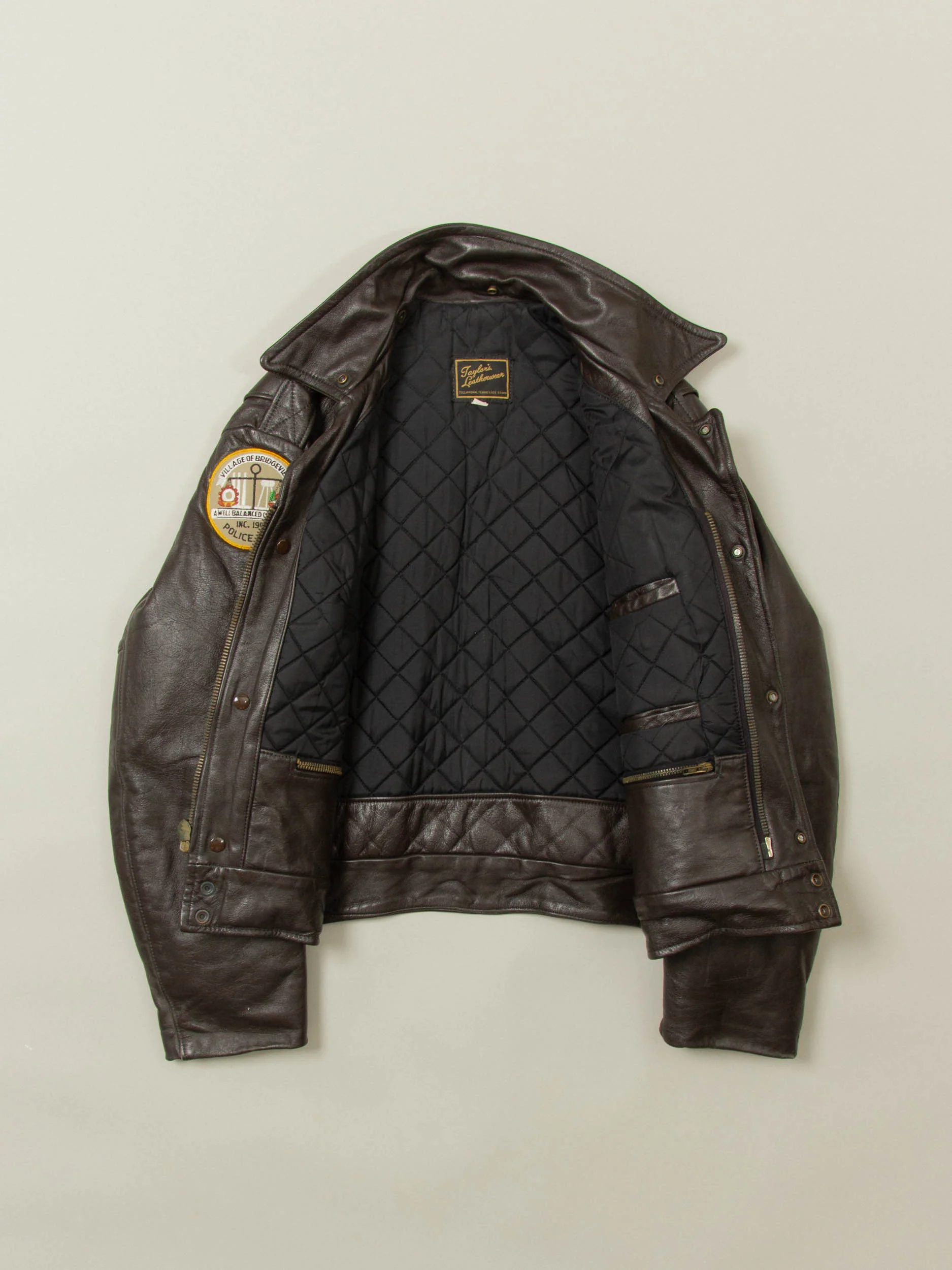 Vtg 1970s Bridgeview Illinois Police Leather Jacket - Made in USA (L) - Image 2