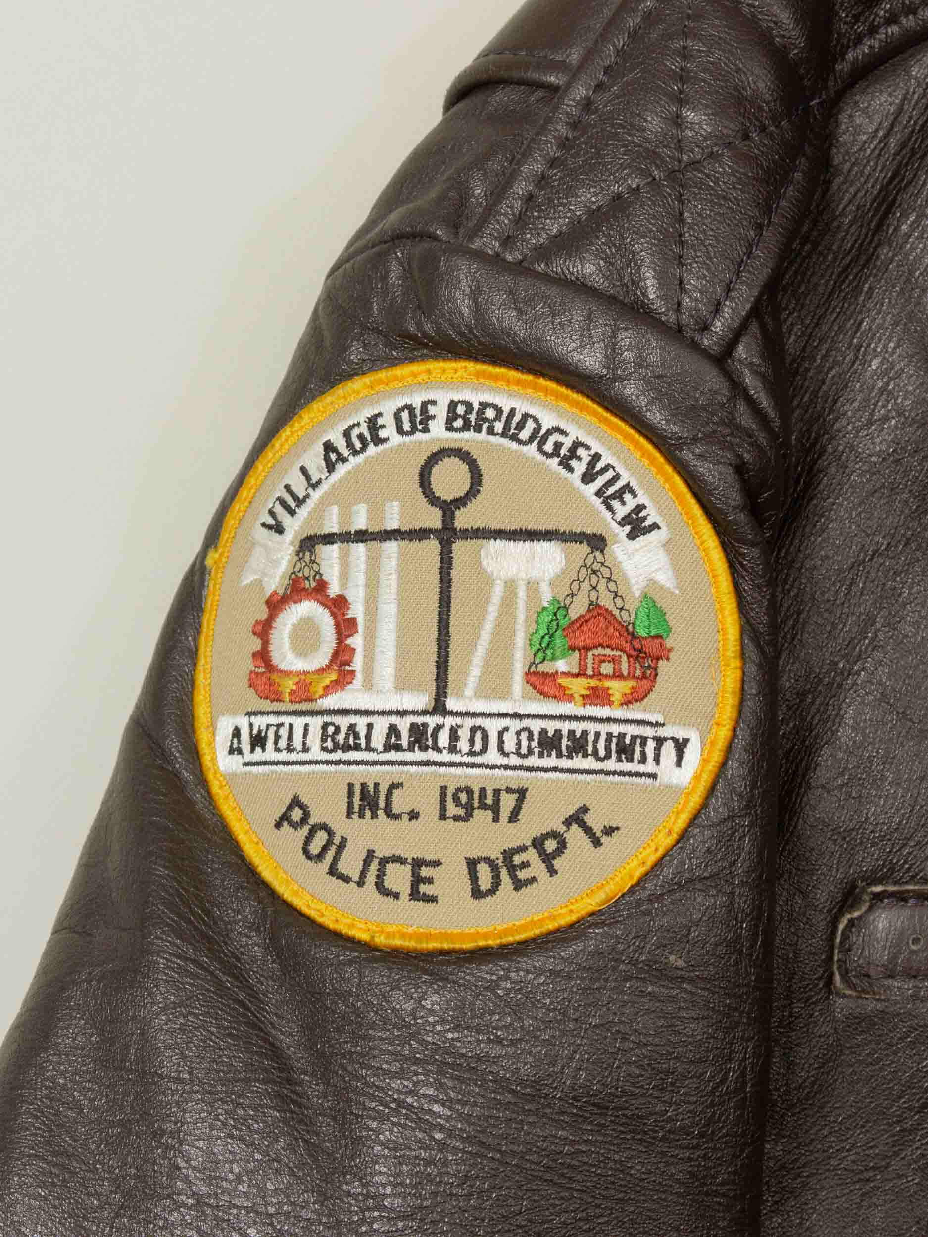 Vtg 1970s Bridgeview Illinois Police Leather Jacket - Made in USA (L) - Image 6