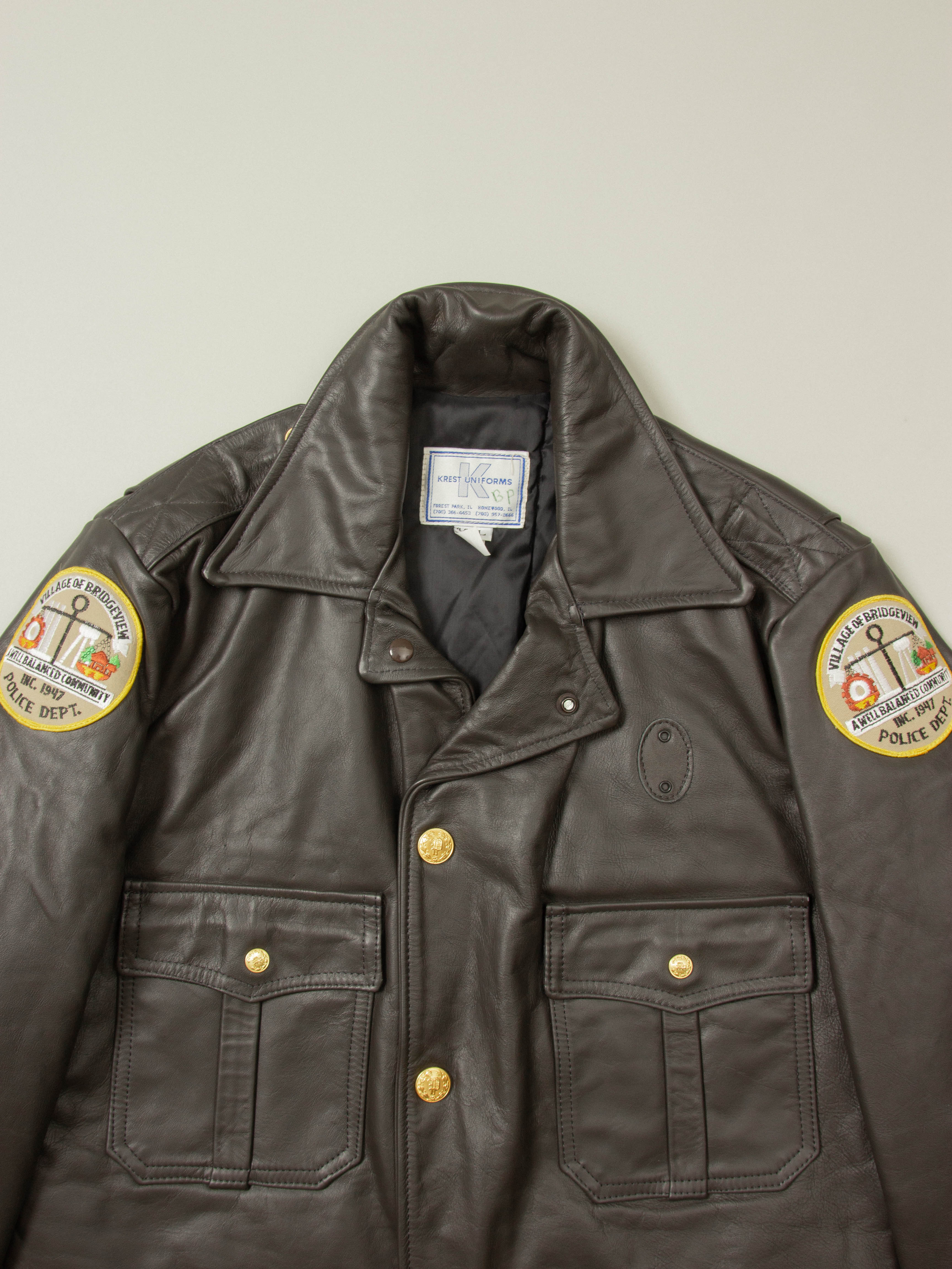Vtg 1970s Bridgeview Illinois Police Leather Jacket - Made in USA (L) - Image 3