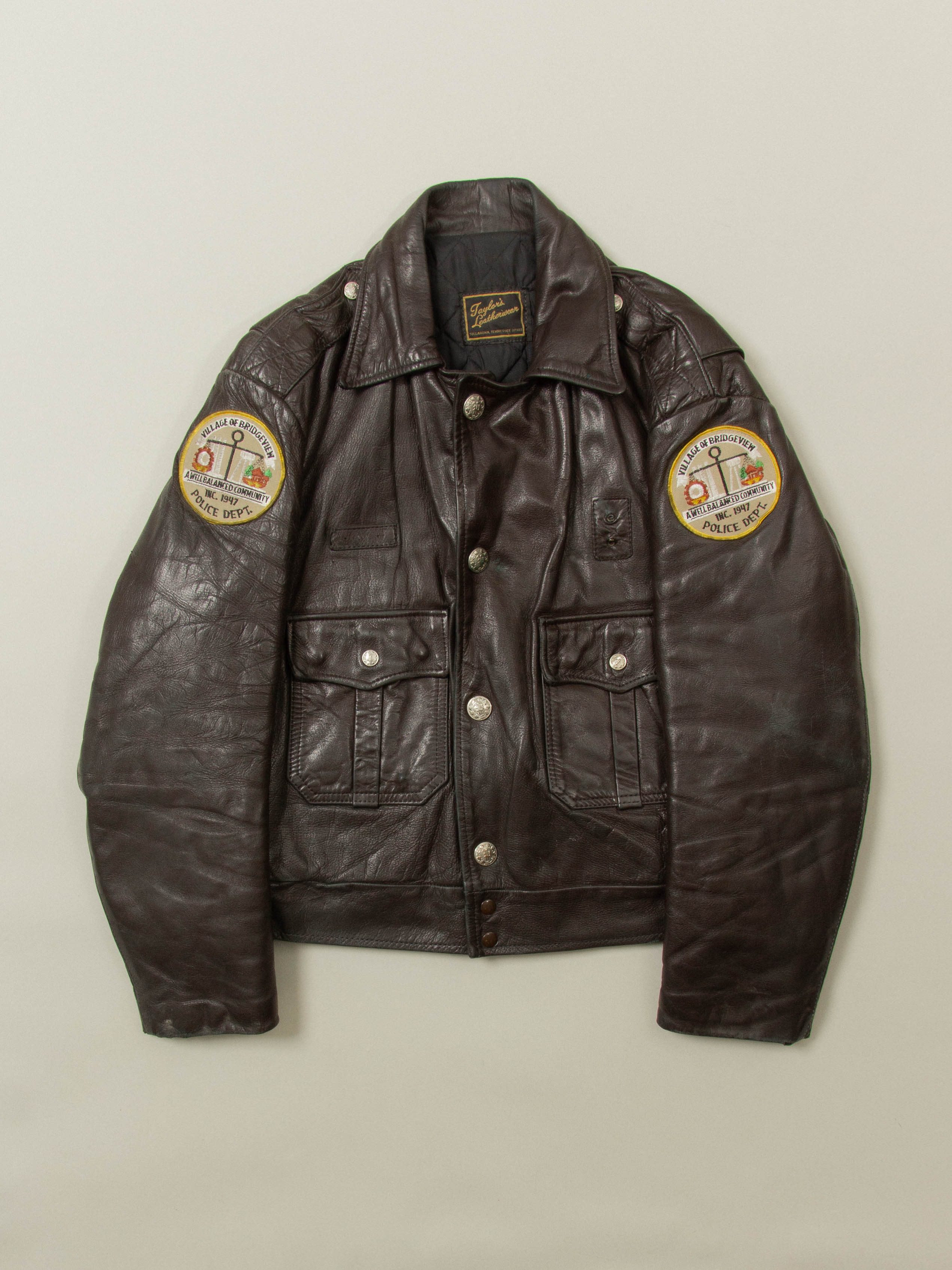 Vtg 1970s Bridgeview Illinois Police Leather Jacket - Made in USA (M)