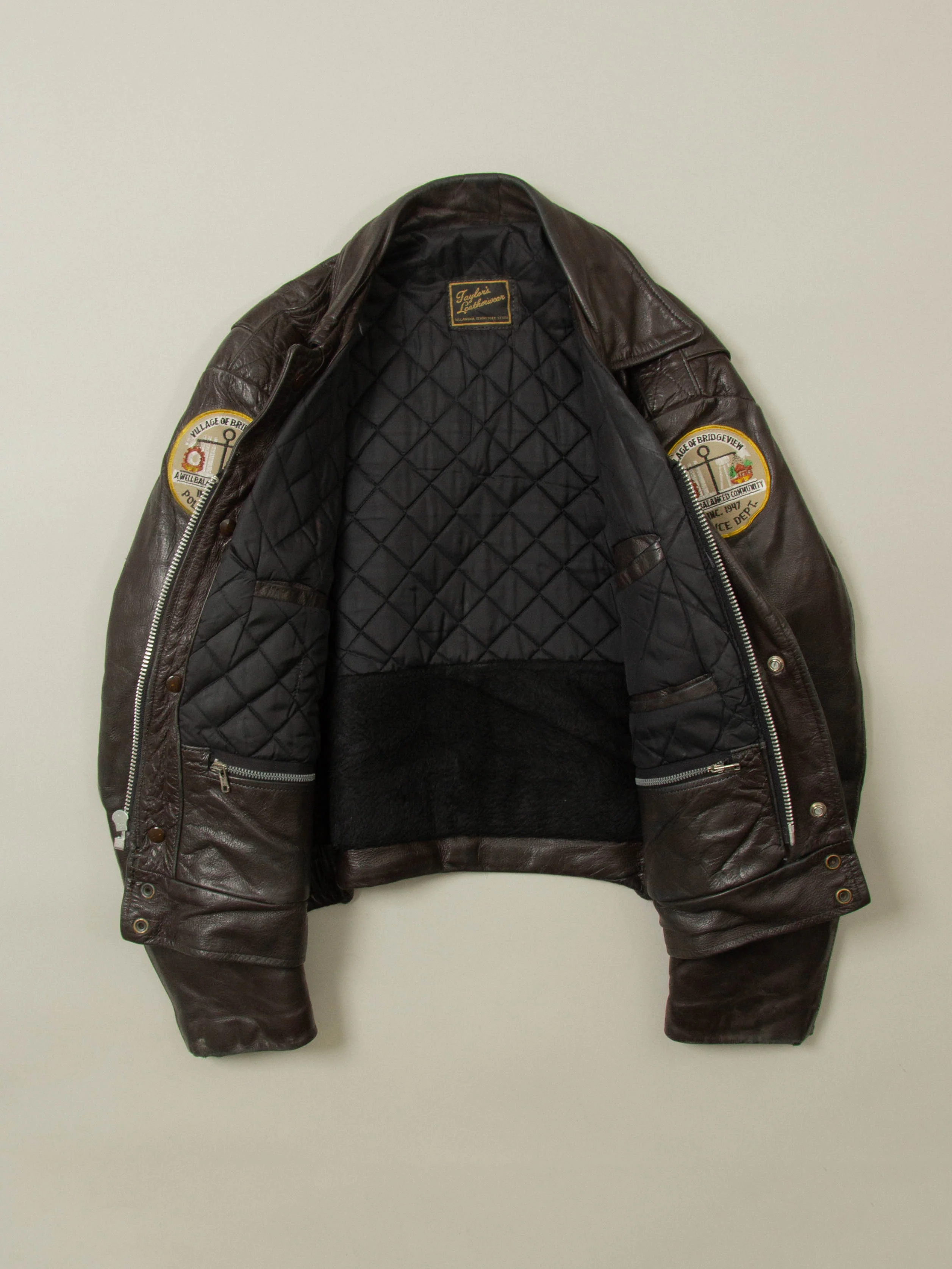 Vtg 1970s Bridgeview Illinois Police Leather Jacket - Made in USA (M) - Image 2