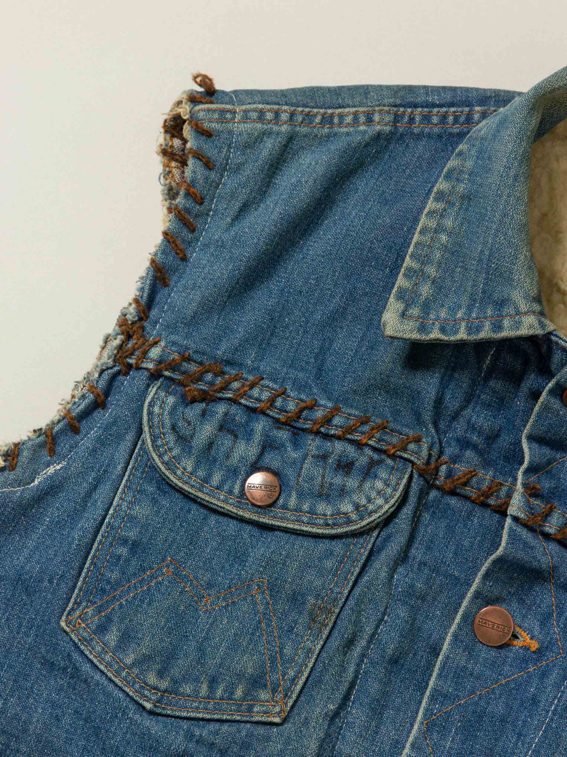Vtg 1970s Maverick Hand Painted Custom Biker Denim Vest - Made in USA (M) - Image 6