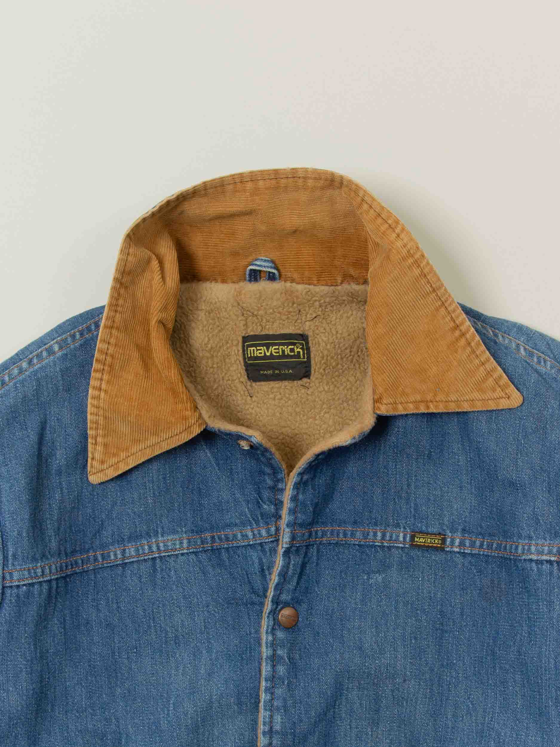 Vtg 1970s Maverick Lined Denim Jacket – Made in USA (S/M) - Image 3