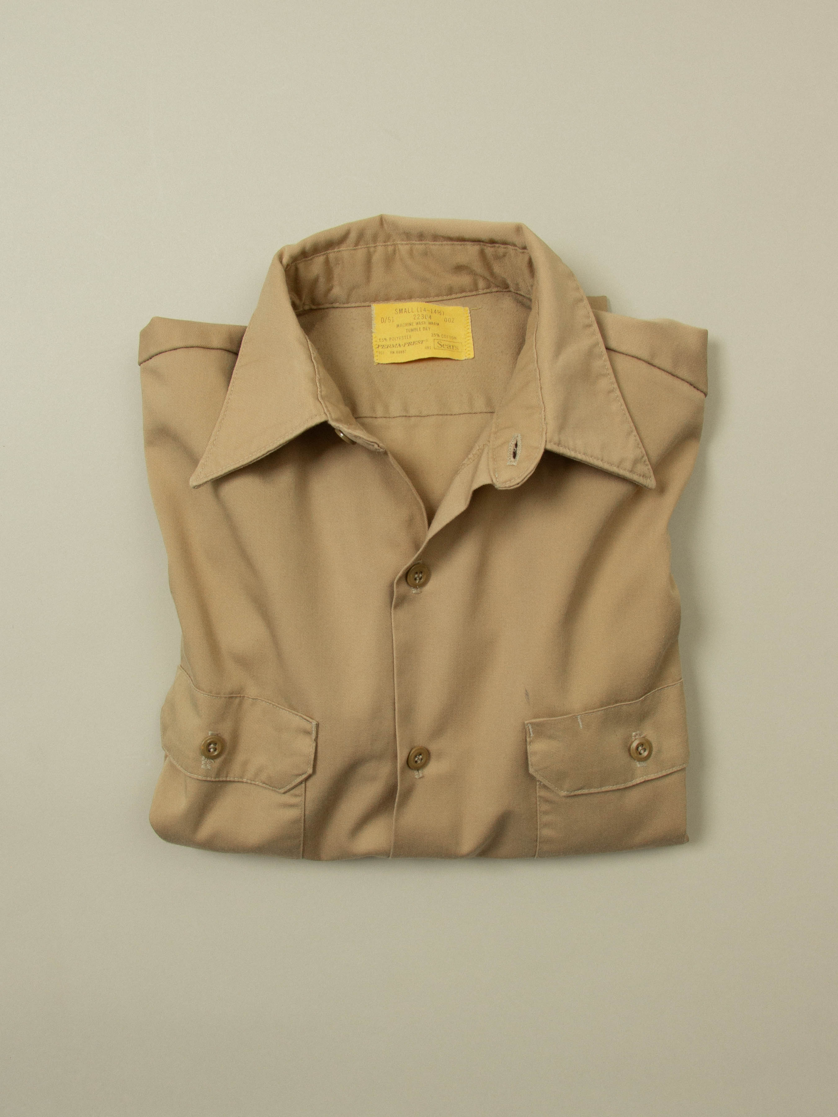 Vtg 1970s Sears Khaki Shirt (S) - Image 6