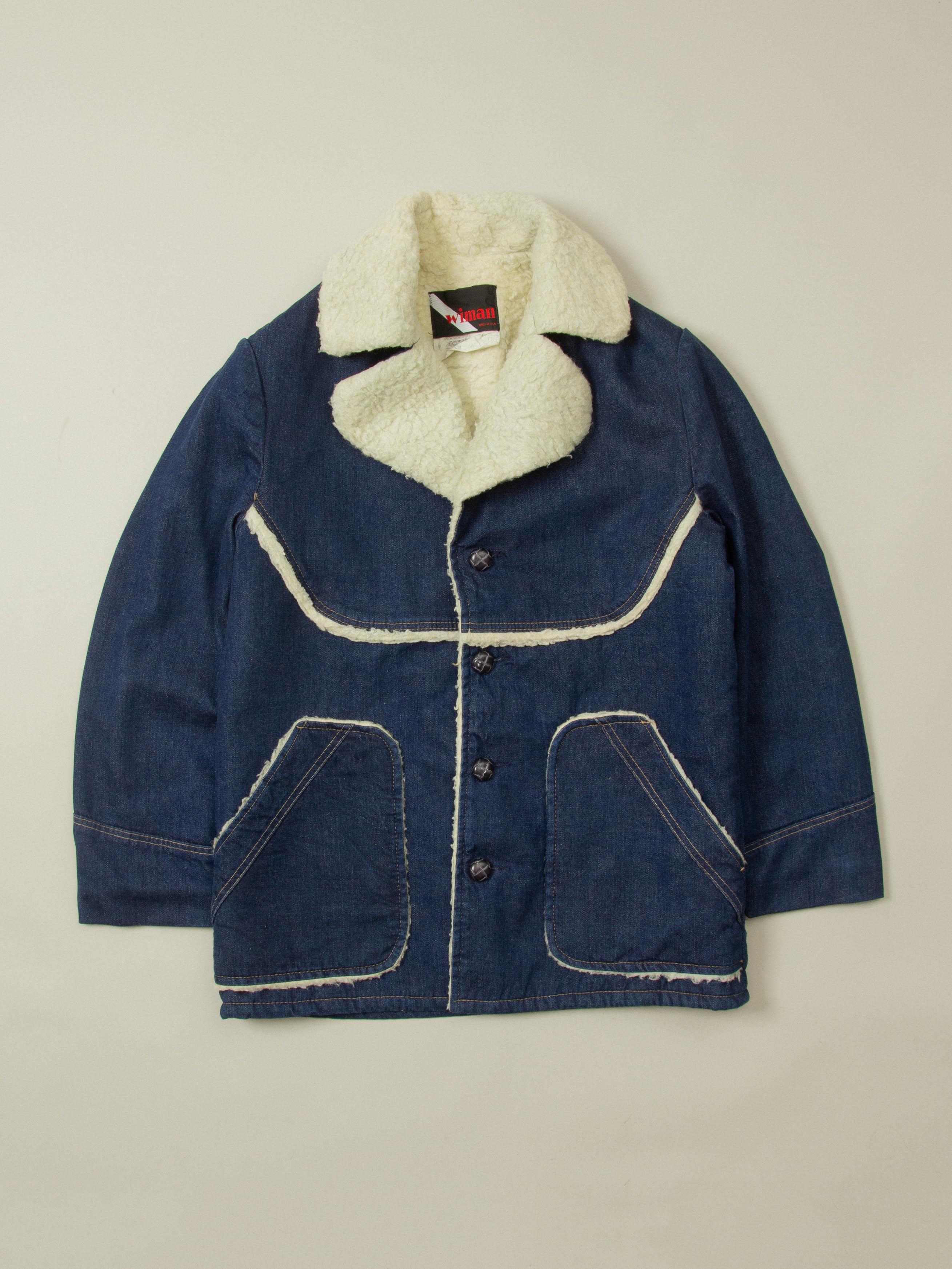 Vtg 1970s Wiman Sherpa Denim Coat - Made in USA (M)