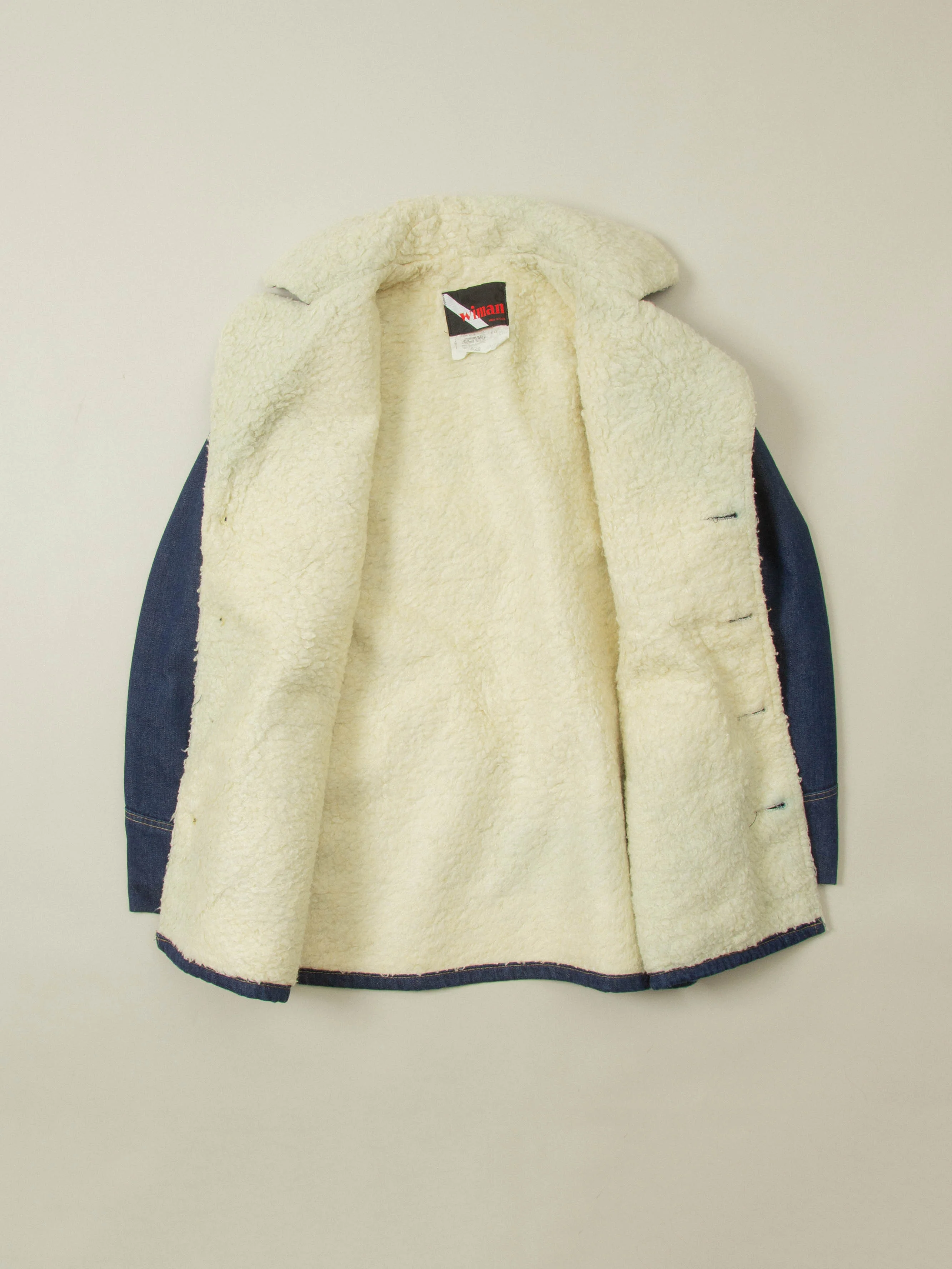 Vtg 1970s Wiman Sherpa Denim Coat - Made in USA (M) - Image 3