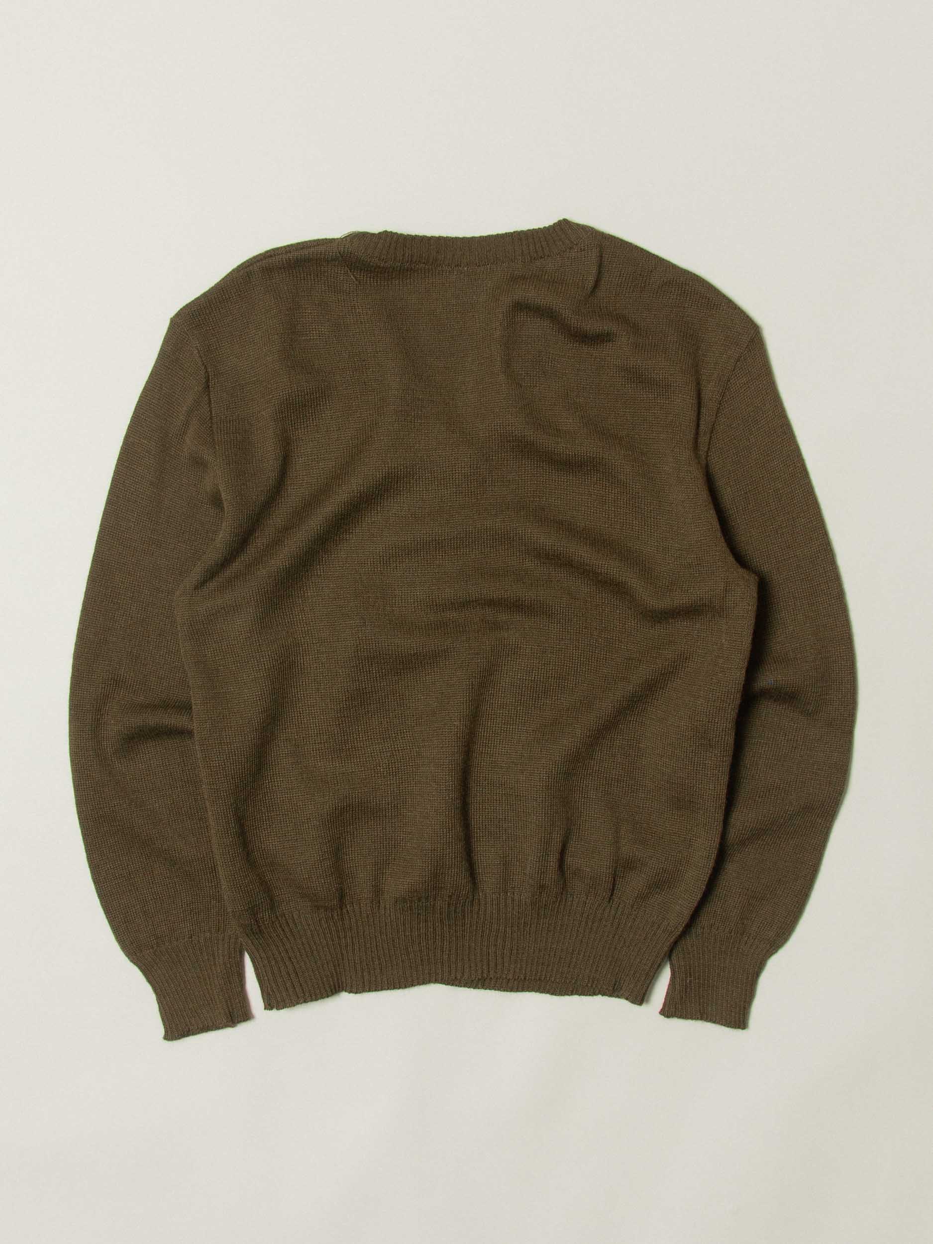 Vtg 1980s Army Green Wool V-Neck Sweater - Image 3
