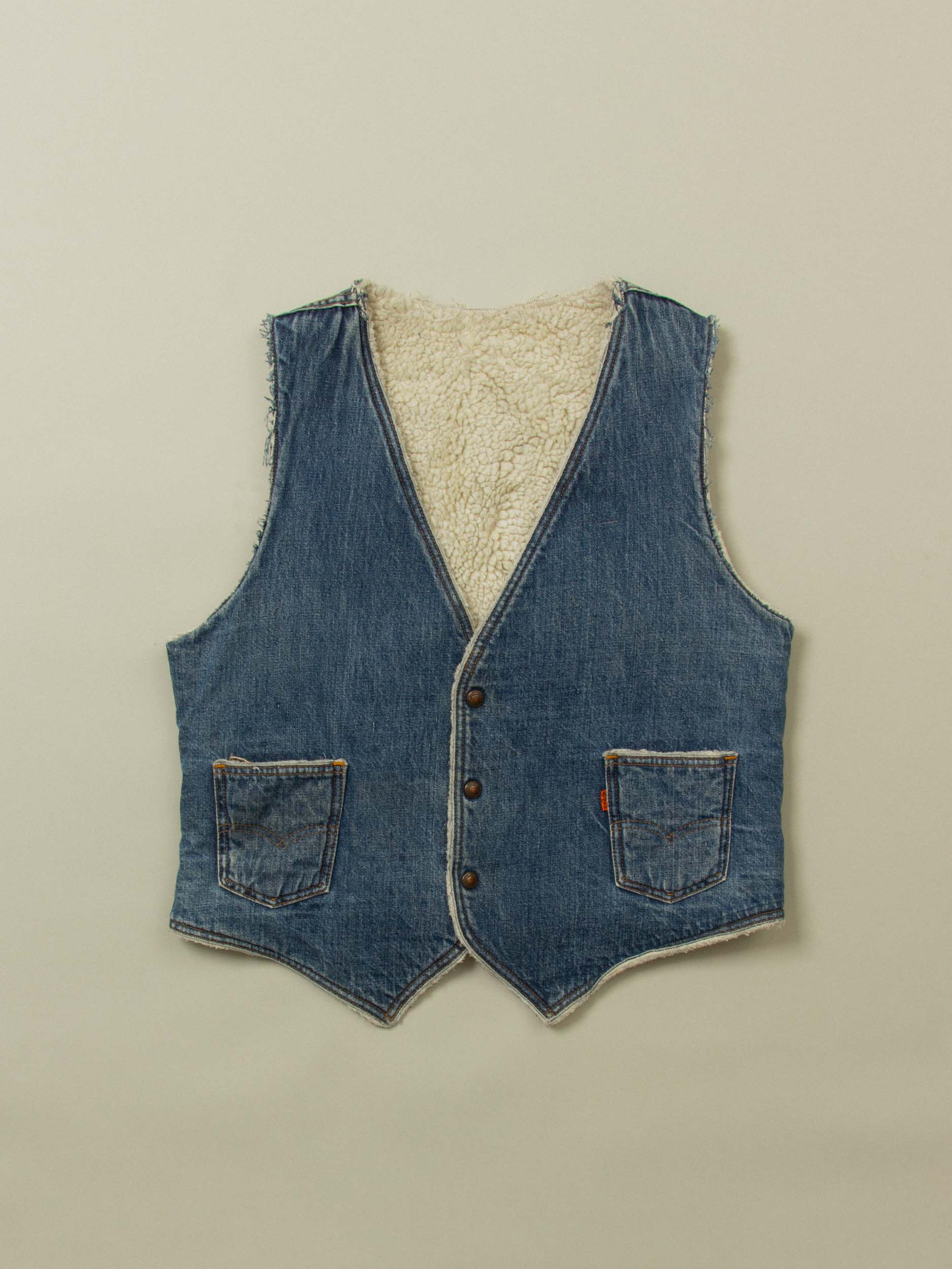 Vtg 1980s Levi's Lined Orange Tab Denim Vest – Made in USA (M)