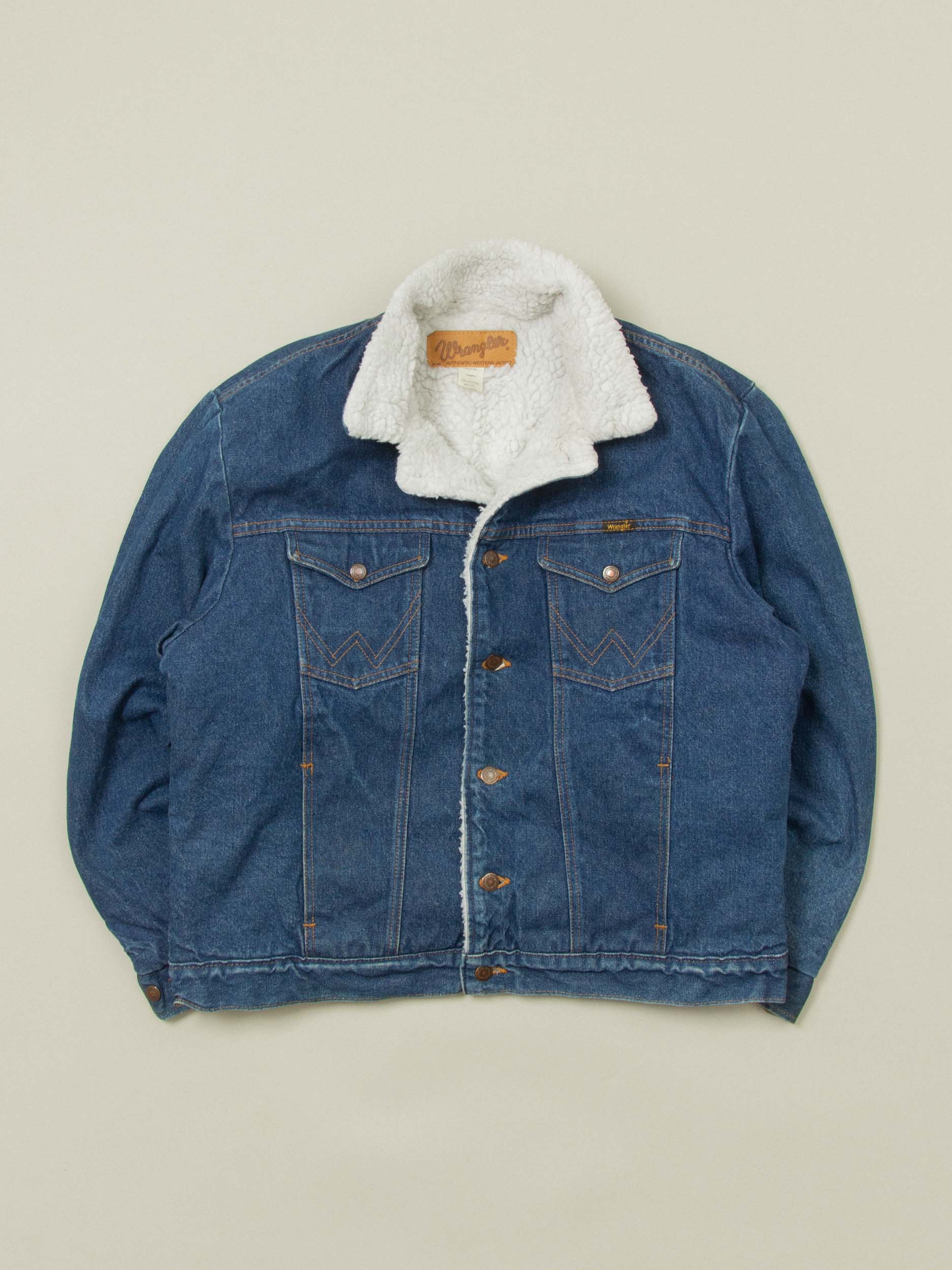 Vtg 1980s Wrangler Sherpa Denim Jacket – Made in USA (L)