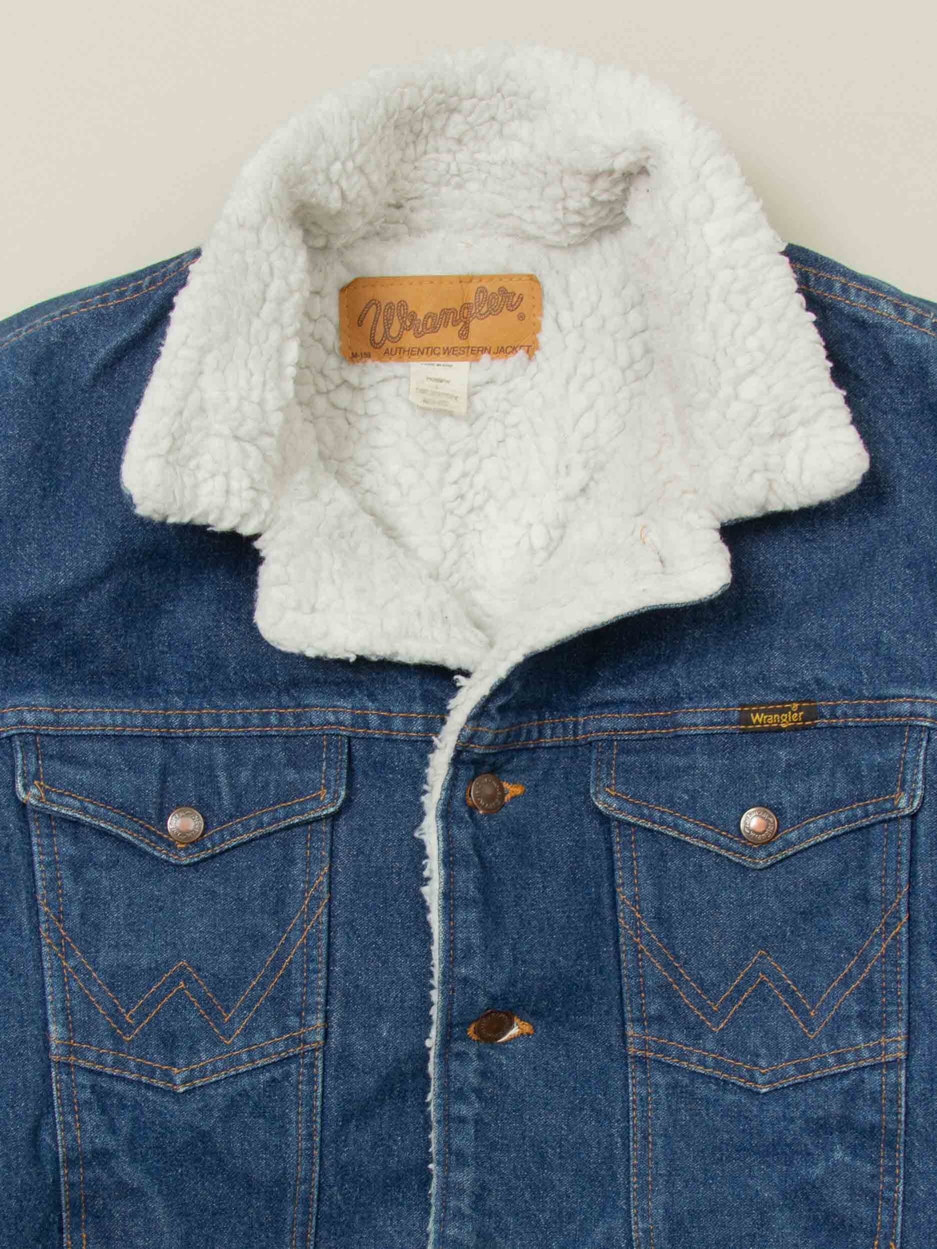Vtg 1980s Wrangler Sherpa Denim Jacket – Made in USA (L) - Image 3