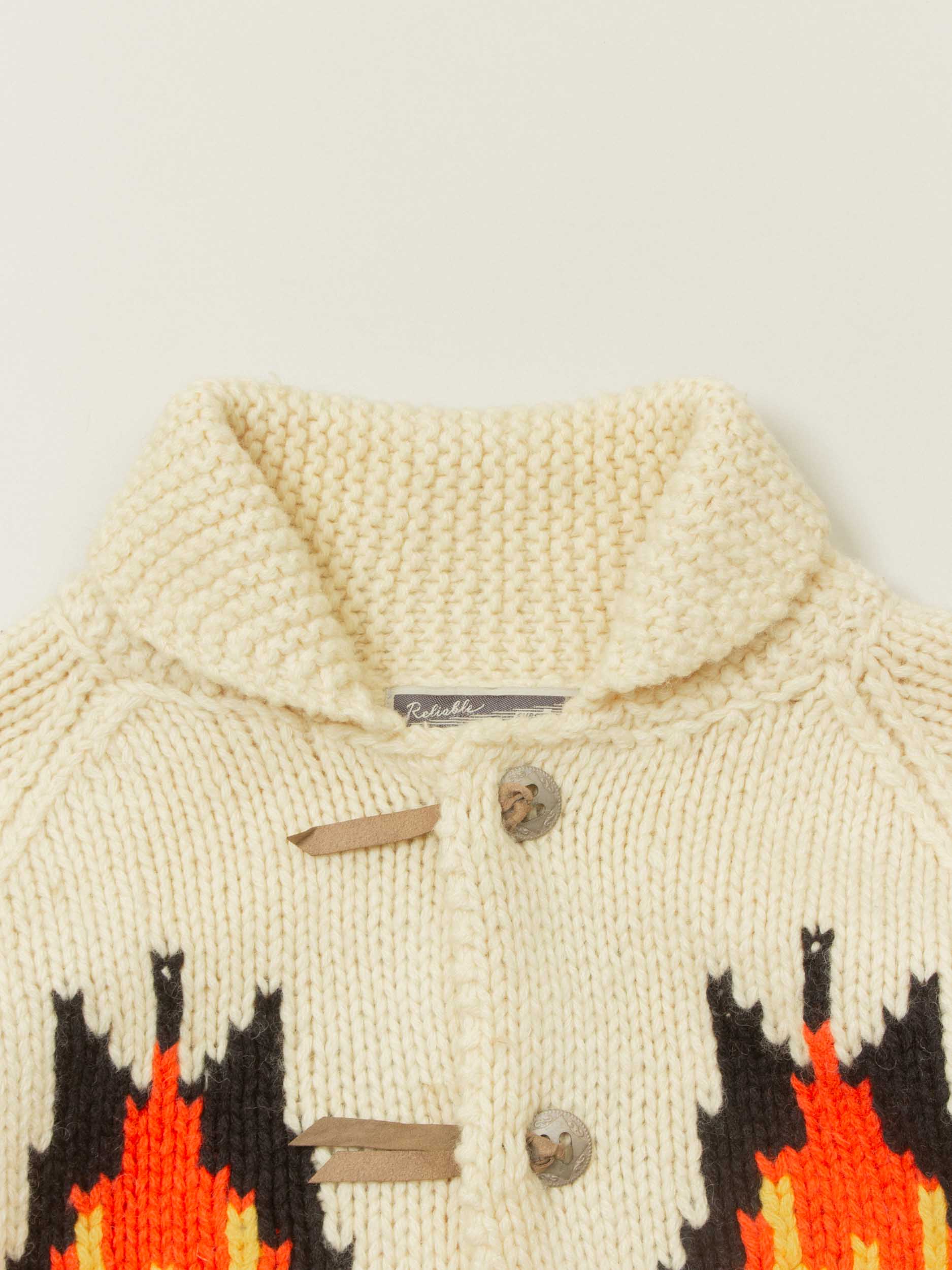 Vtg 1990s Heavy Wool Knit Cowichan Cardigan (L) - Image 6