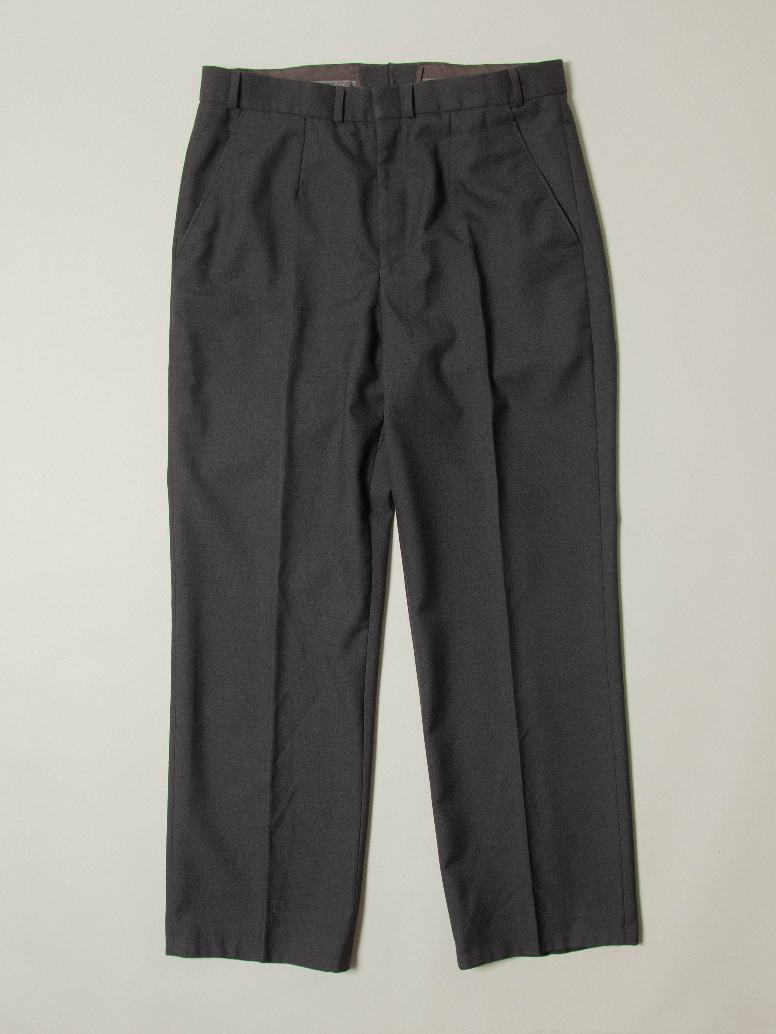 Vtg 1990s Pleated Army Wool Dress Trousers (Dark Grey) - Image 3
