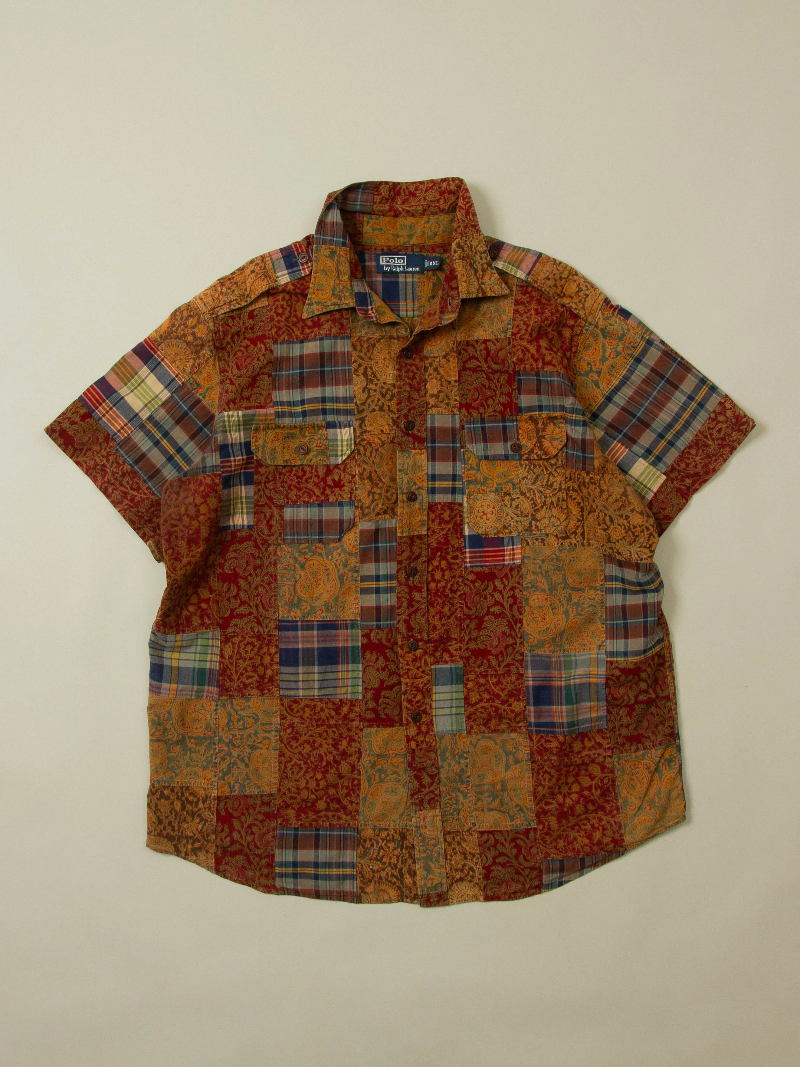 Vtg 1990s Ralph Lauren Patchwork Short Sleeve Shirt (XXL)