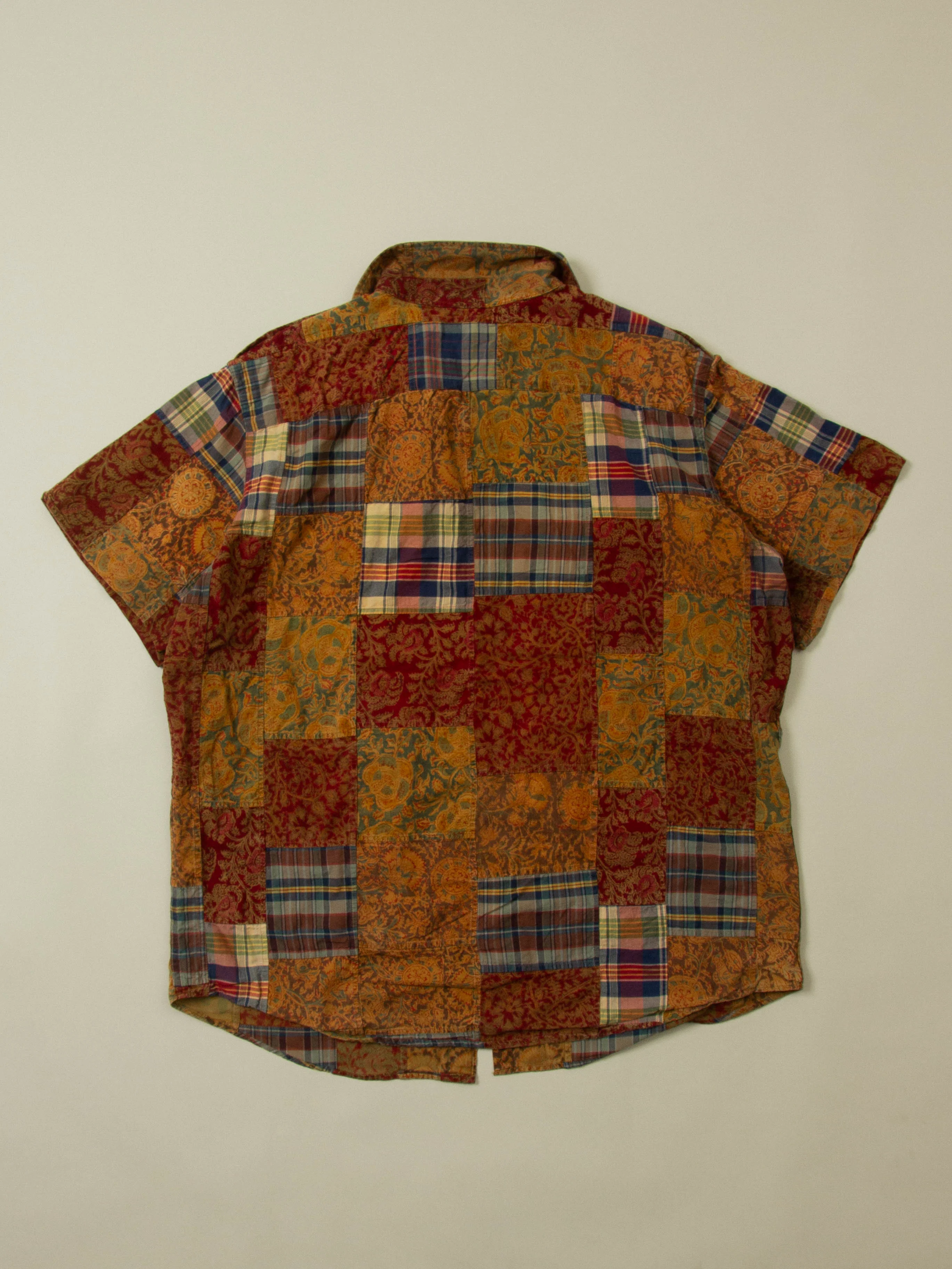 Vtg 1990s Ralph Lauren Patchwork Short Sleeve Shirt (XXL) - Image 4