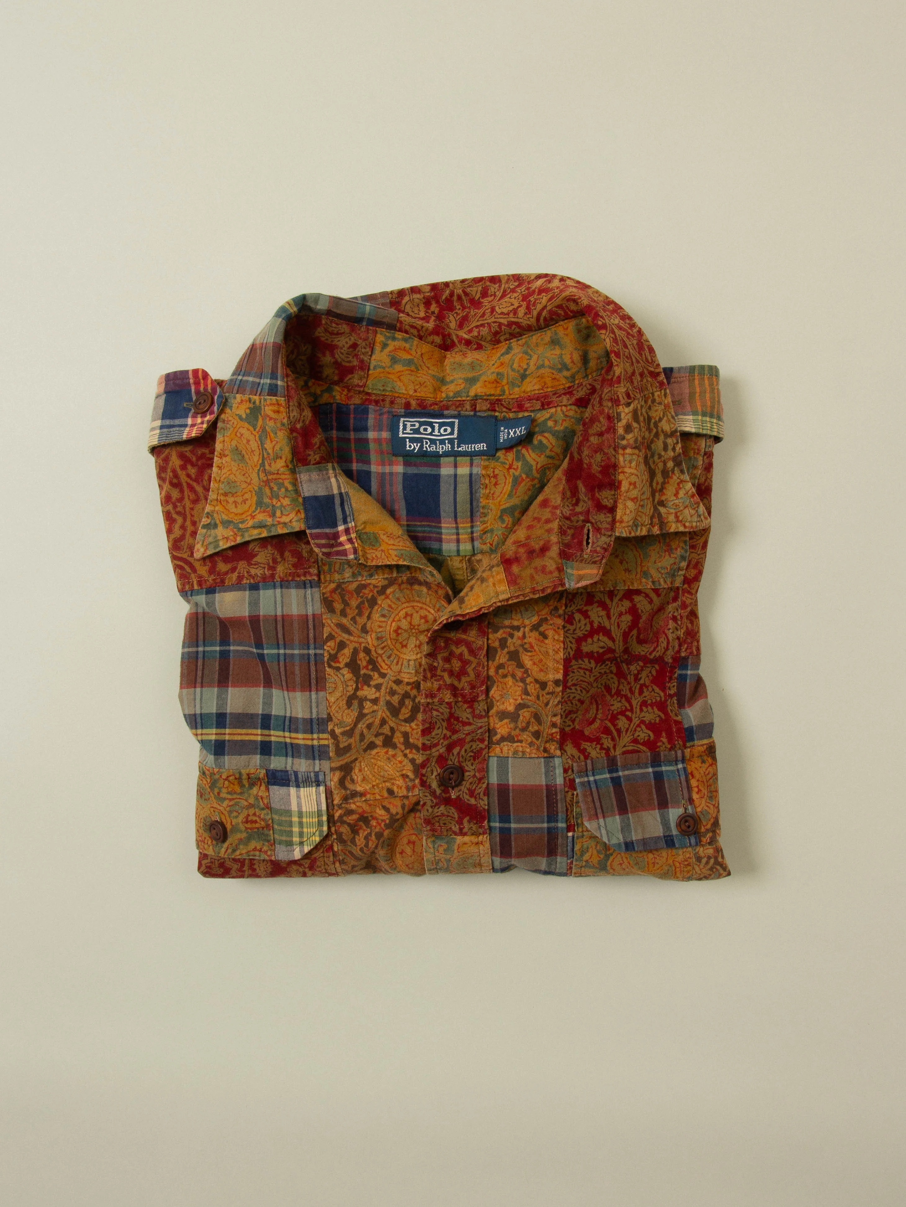 Vtg 1990s Ralph Lauren Patchwork Short Sleeve Shirt (XXL) - Image 5