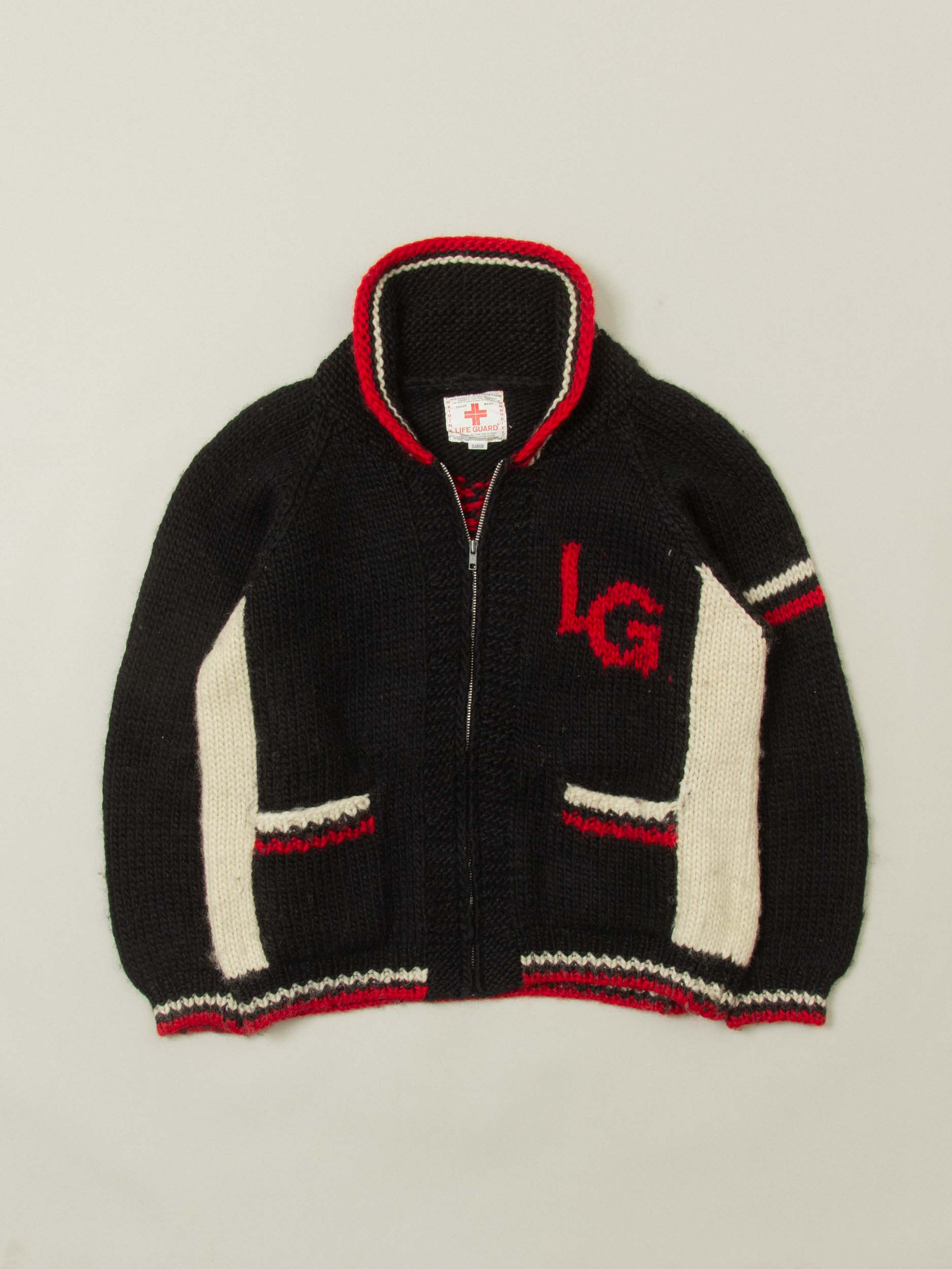 Vtg 1990s Life Guard Wool Knit Raglan Sweater (L)