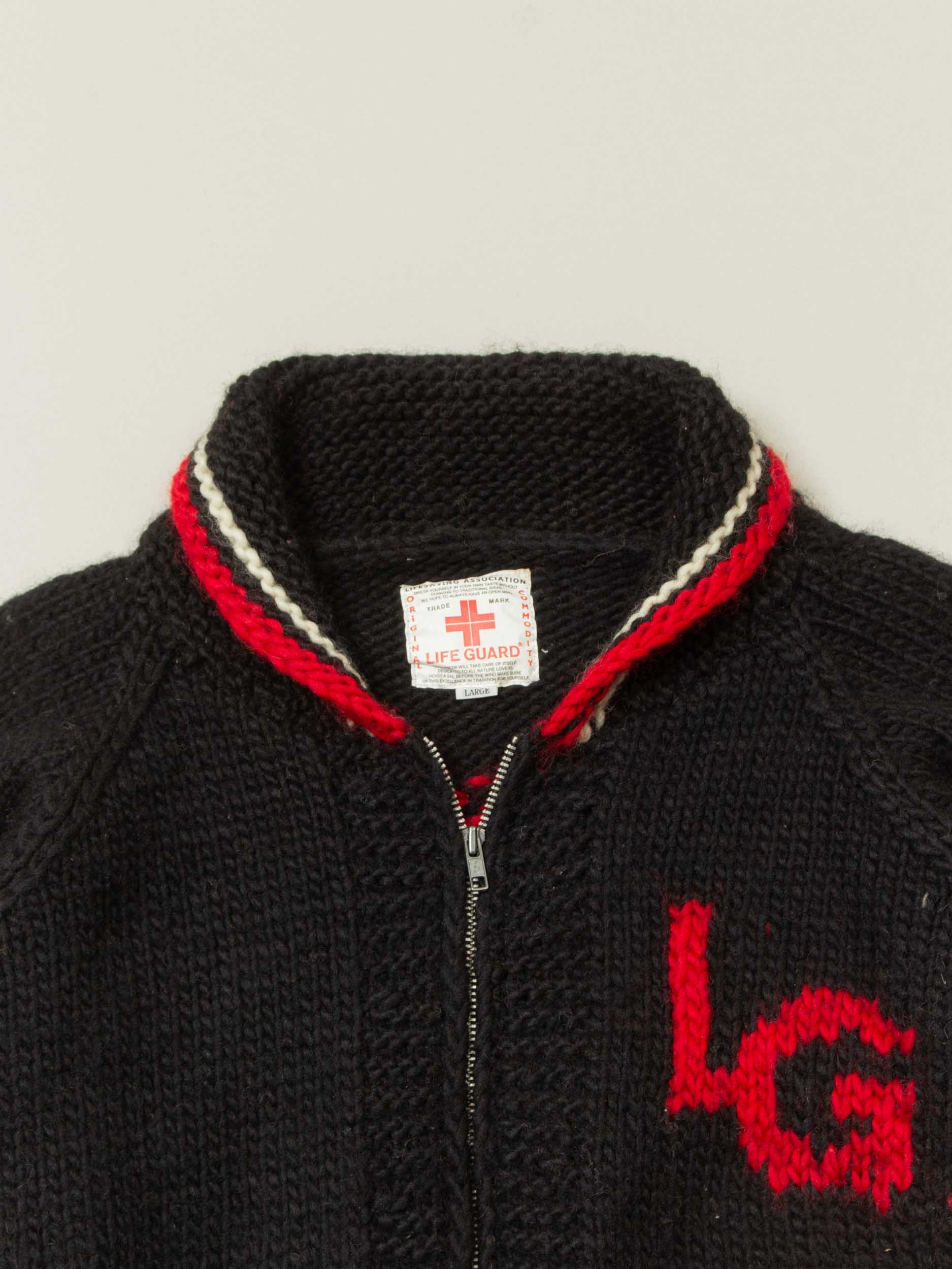Vtg 1990s Life Guard Wool Knit Raglan Sweater (L) - Image 5