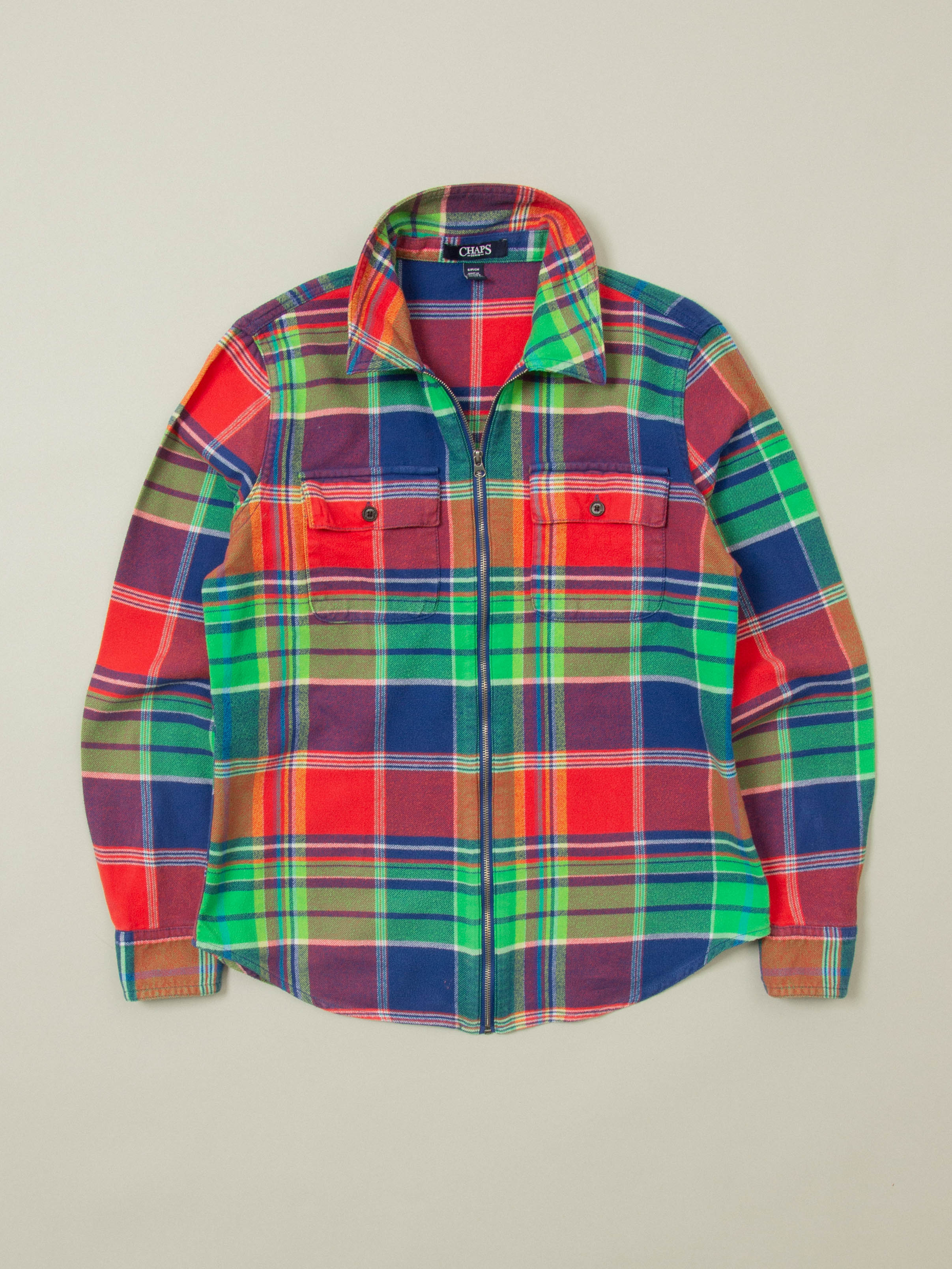 Vtg Checkered Chaps Zip Shirt (XS)