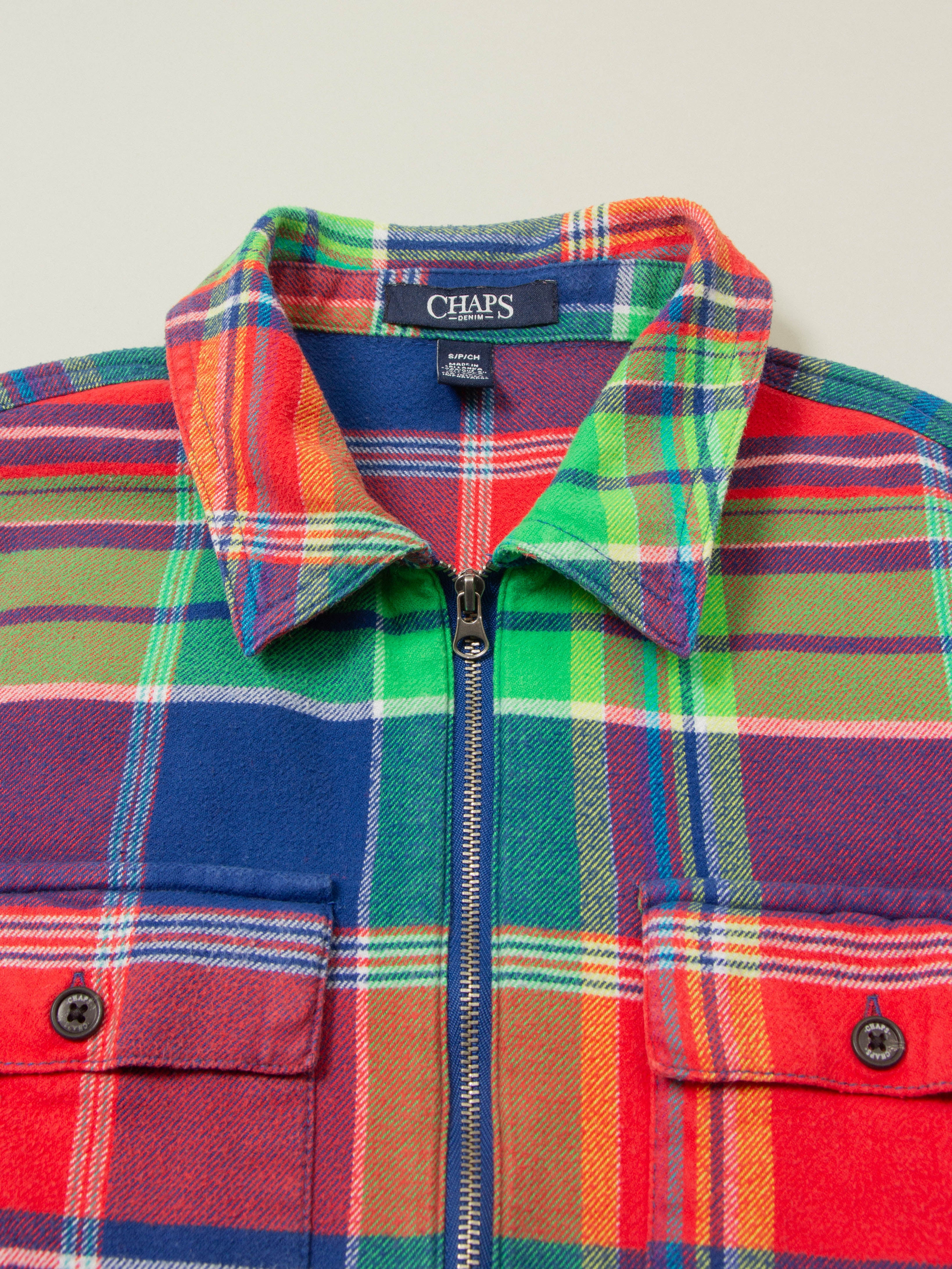 Vtg Checkered Chaps Zip Shirt (XS) - Image 2