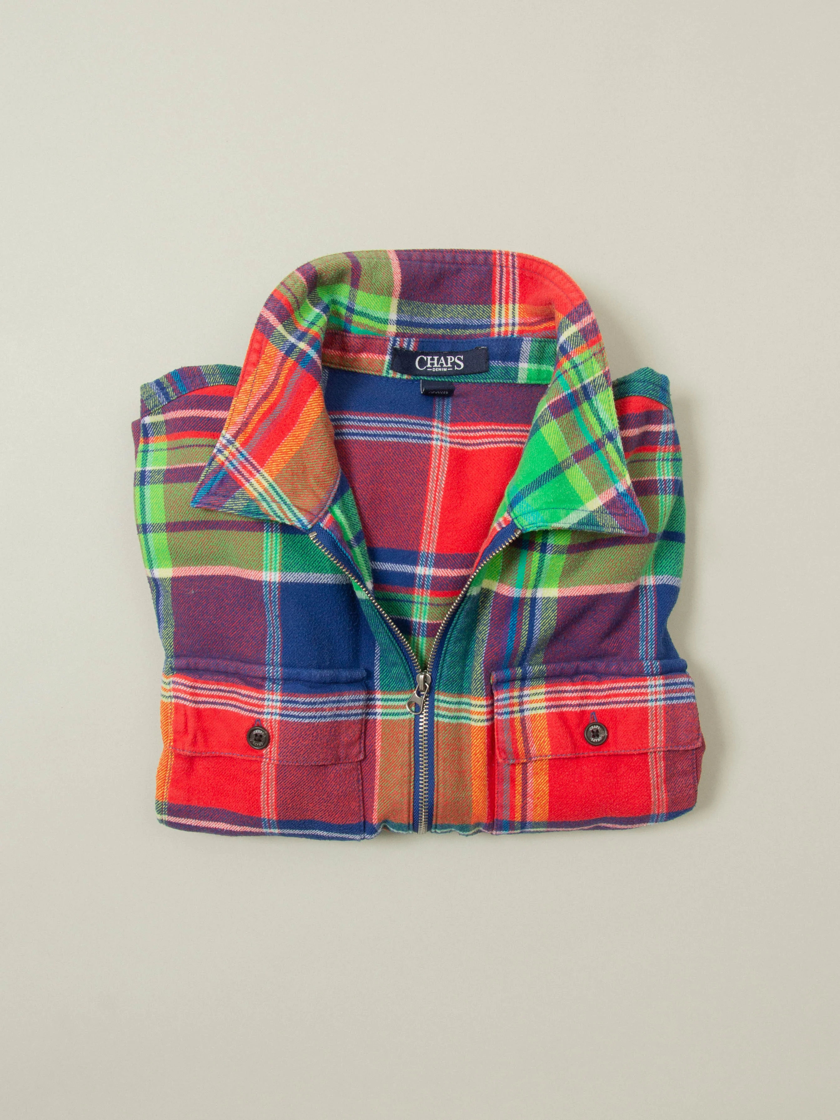 Vtg Checkered Chaps Zip Shirt (XS) - Image 6