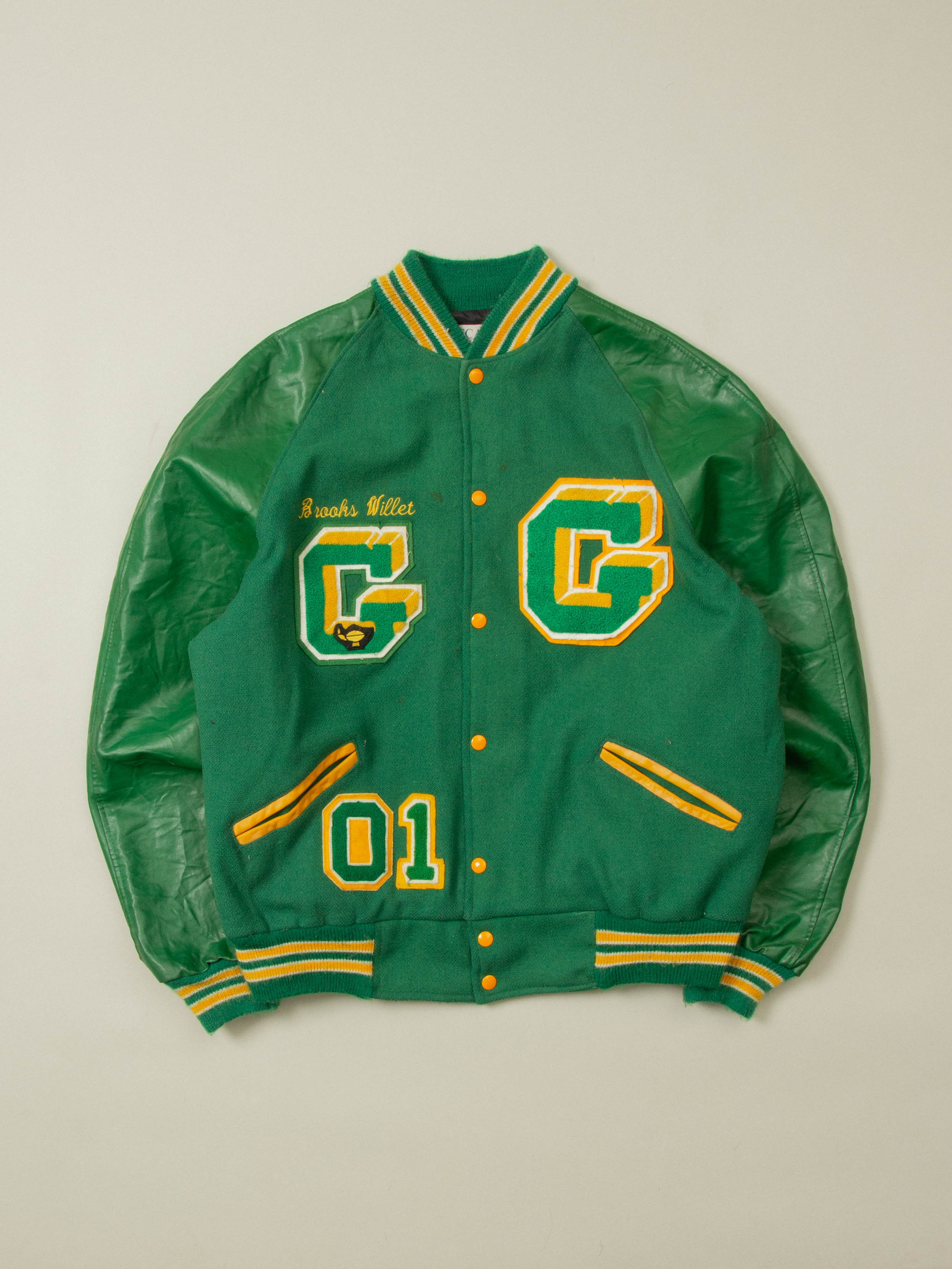 Vtg Green Wool Varsity Jacket - Made in USA (XXL)