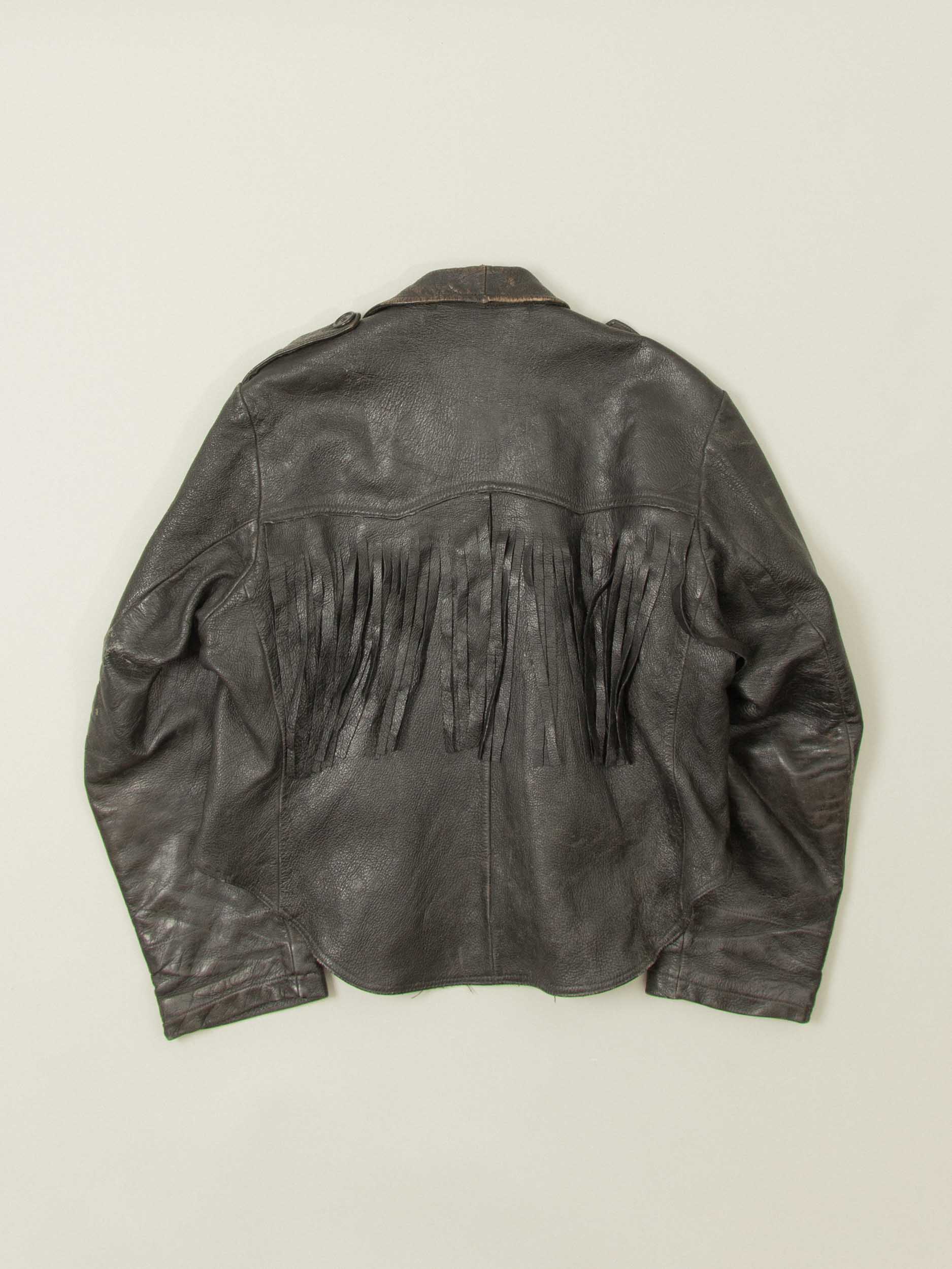 Vtg Rare 1940s Swedish Army Fringed Leather Jacket (M/L) - Image 2