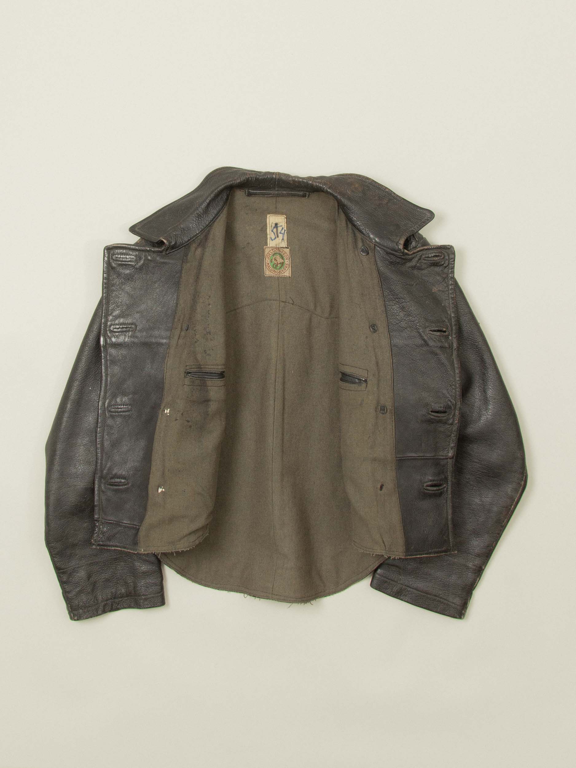 Vtg Rare 1940s Swedish Army Fringed Leather Jacket (M/L) - Image 3