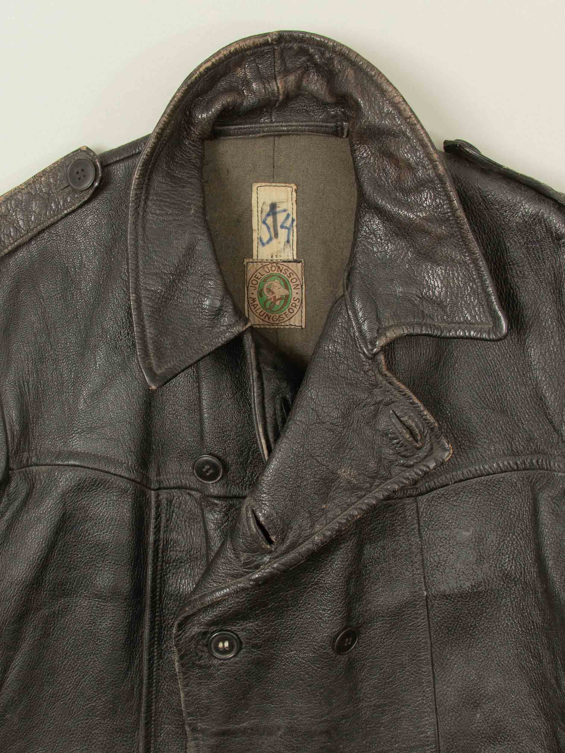 Vtg Rare 1940s Swedish Army Fringed Leather Jacket (M/L) - Image 4