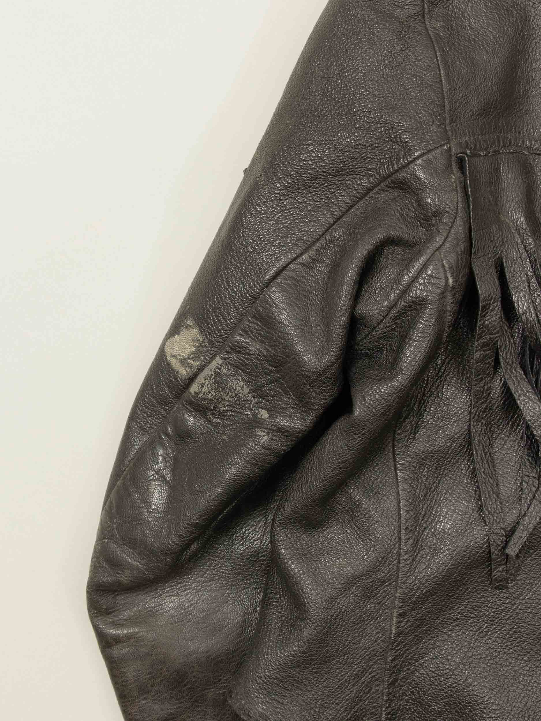 Vtg Rare 1940s Swedish Army Fringed Leather Jacket (M/L) - Image 9