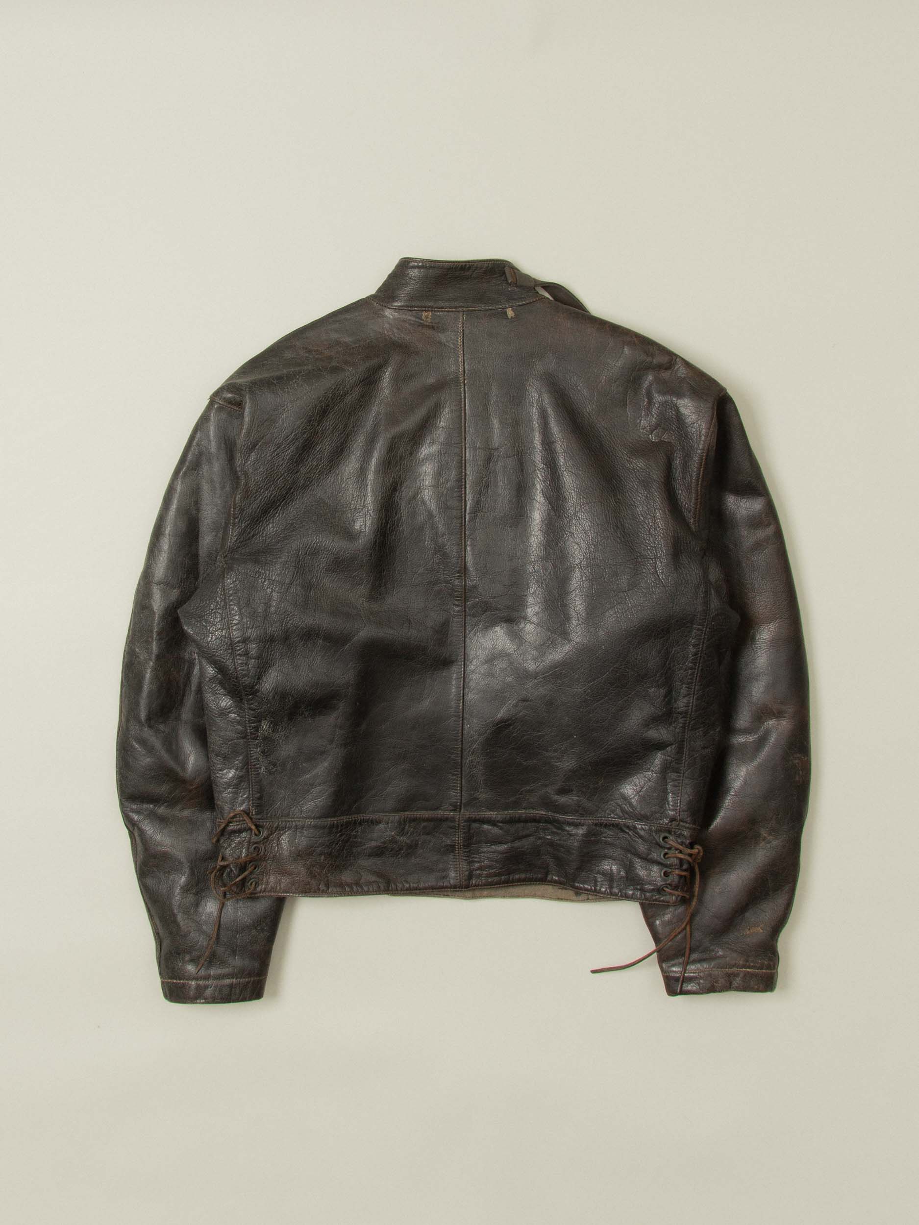 Vtg Rare 1950s Swedish Army Dispatch Leather Jacket (L) - Image 13