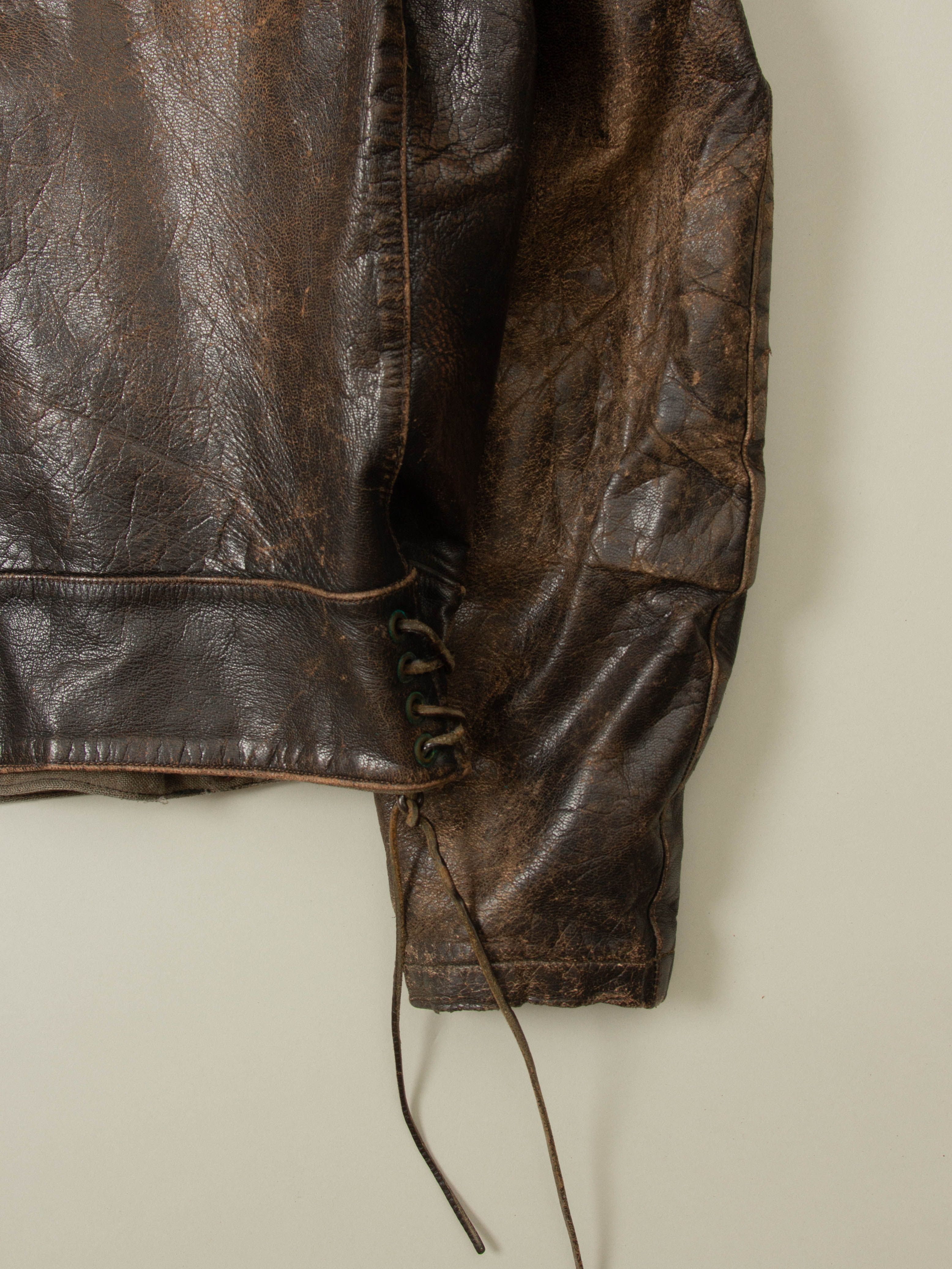 Vtg Rare 1950s Swedish Army Dispatch Leather Jacket (L) - Image 15
