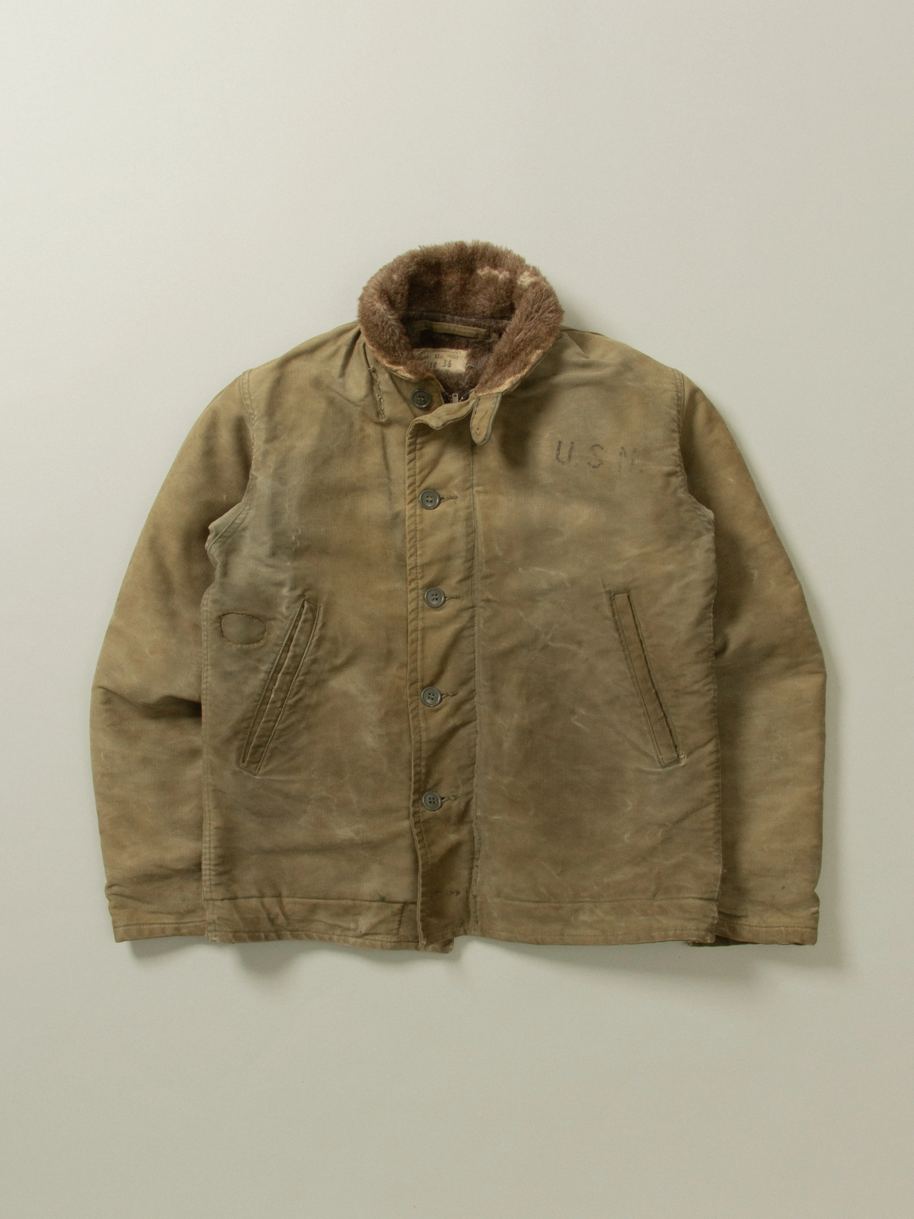 Vtg Rare WWII USN N-1 Alpaca Deck Jacket (S)
